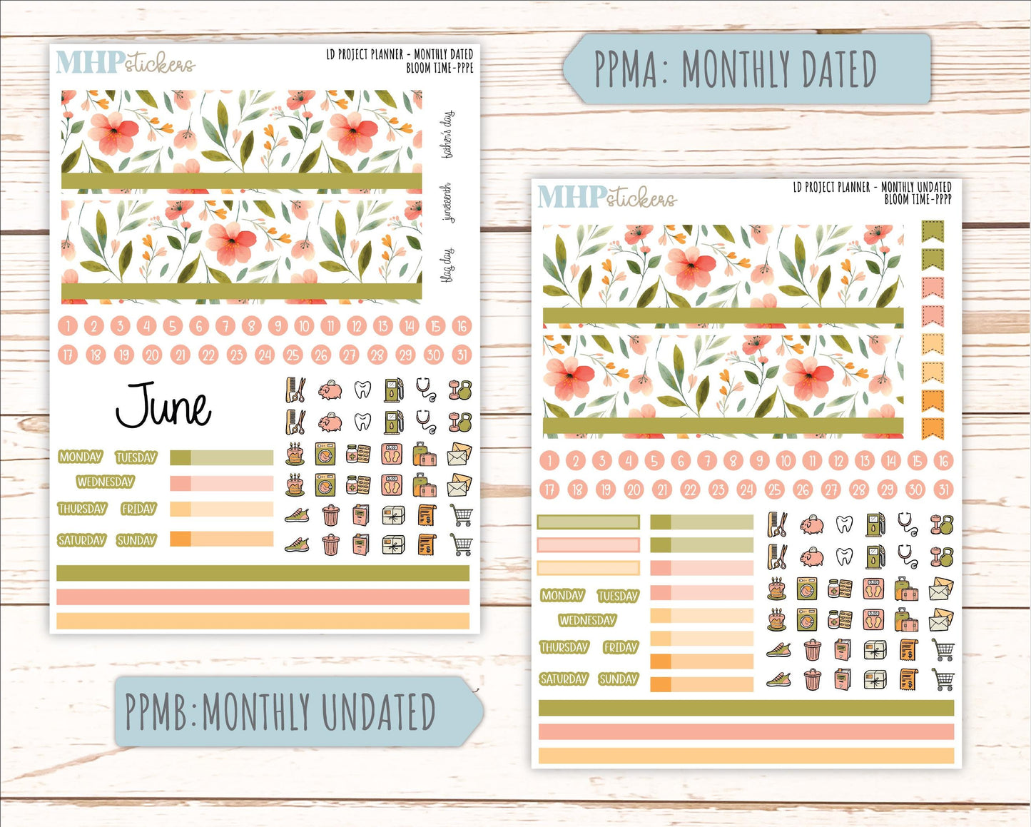 JUNE Stickers for LD Project Planner "Bloom Time" || PPBT