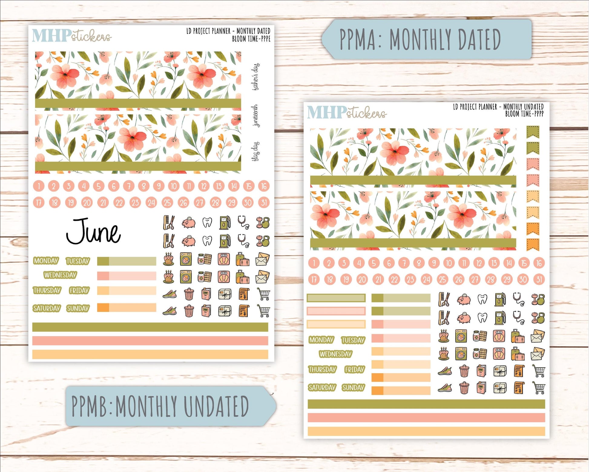 JUNE Stickers for LD Project Planner "Bloom Time" || PPBT