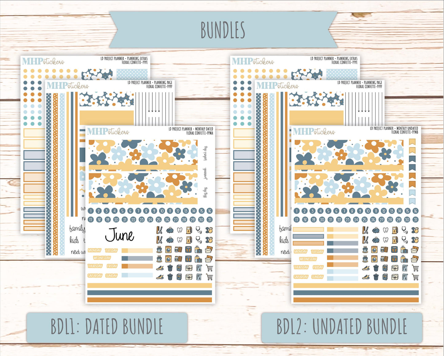 JUNE Stickers for LD Project Planner "Floral Confetti" || PPFC