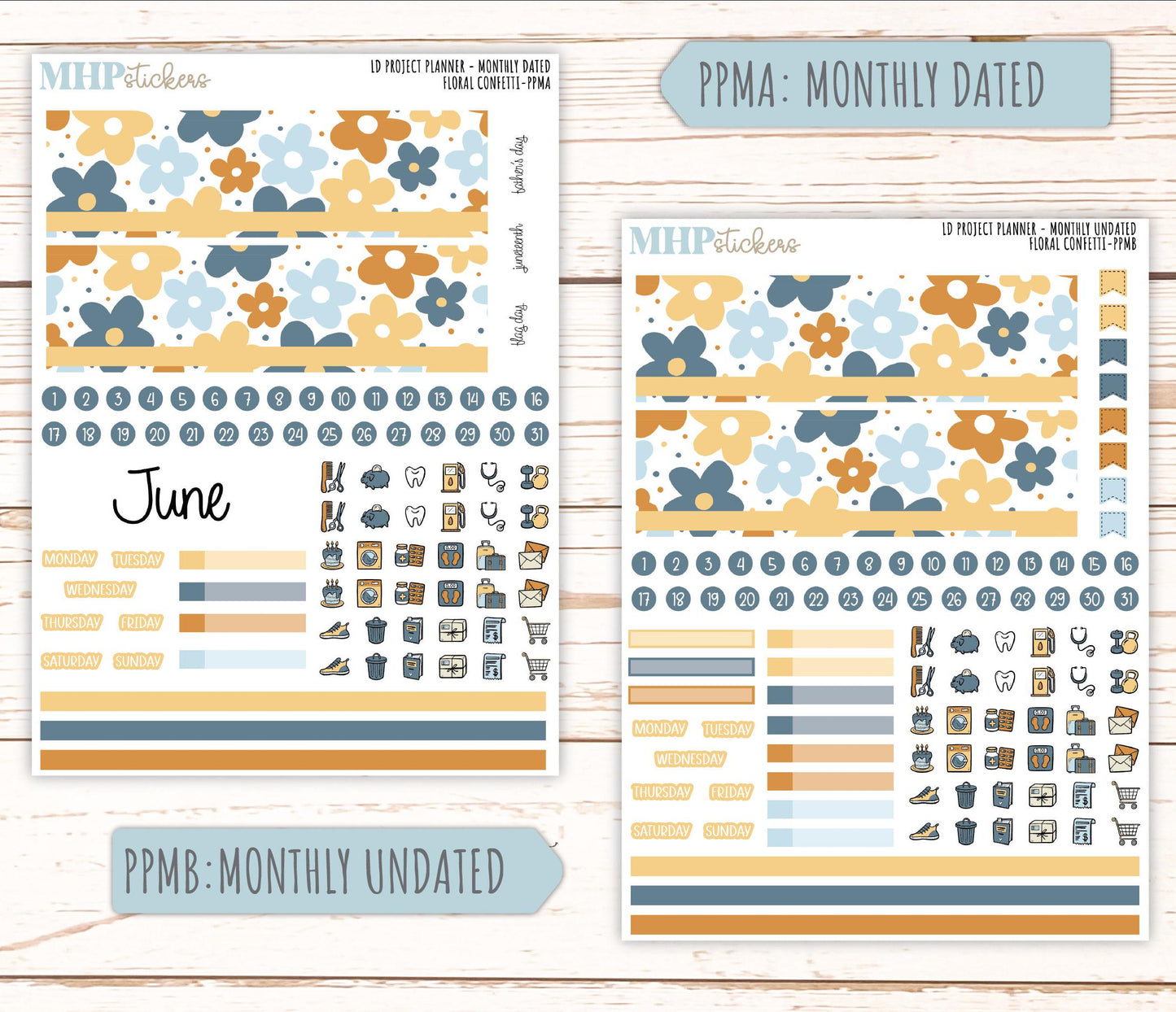 JUNE Stickers for LD Project Planner "Floral Confetti" || PPFC