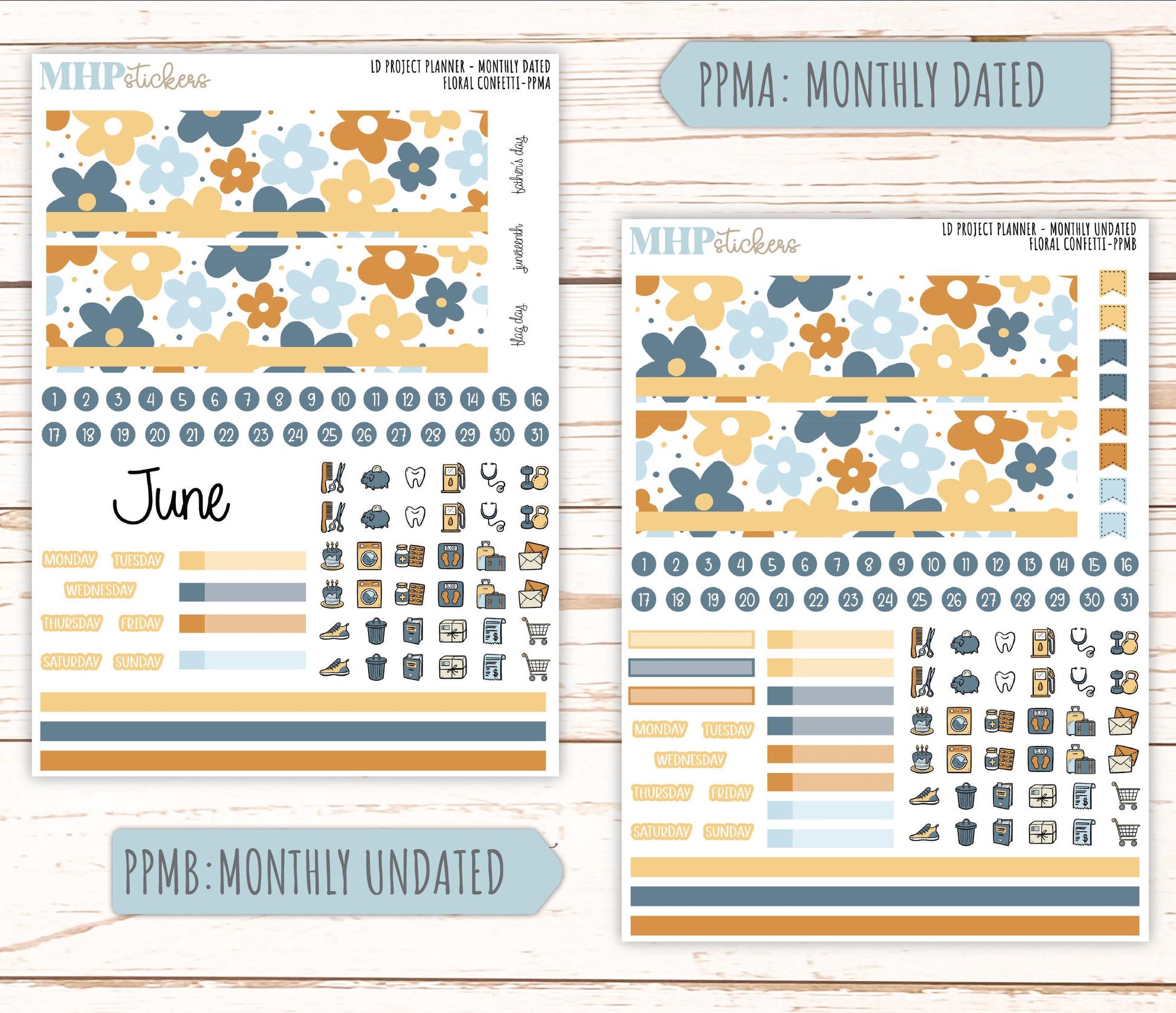 JUNE Stickers for LD Project Planner "Floral Confetti" || PPFC