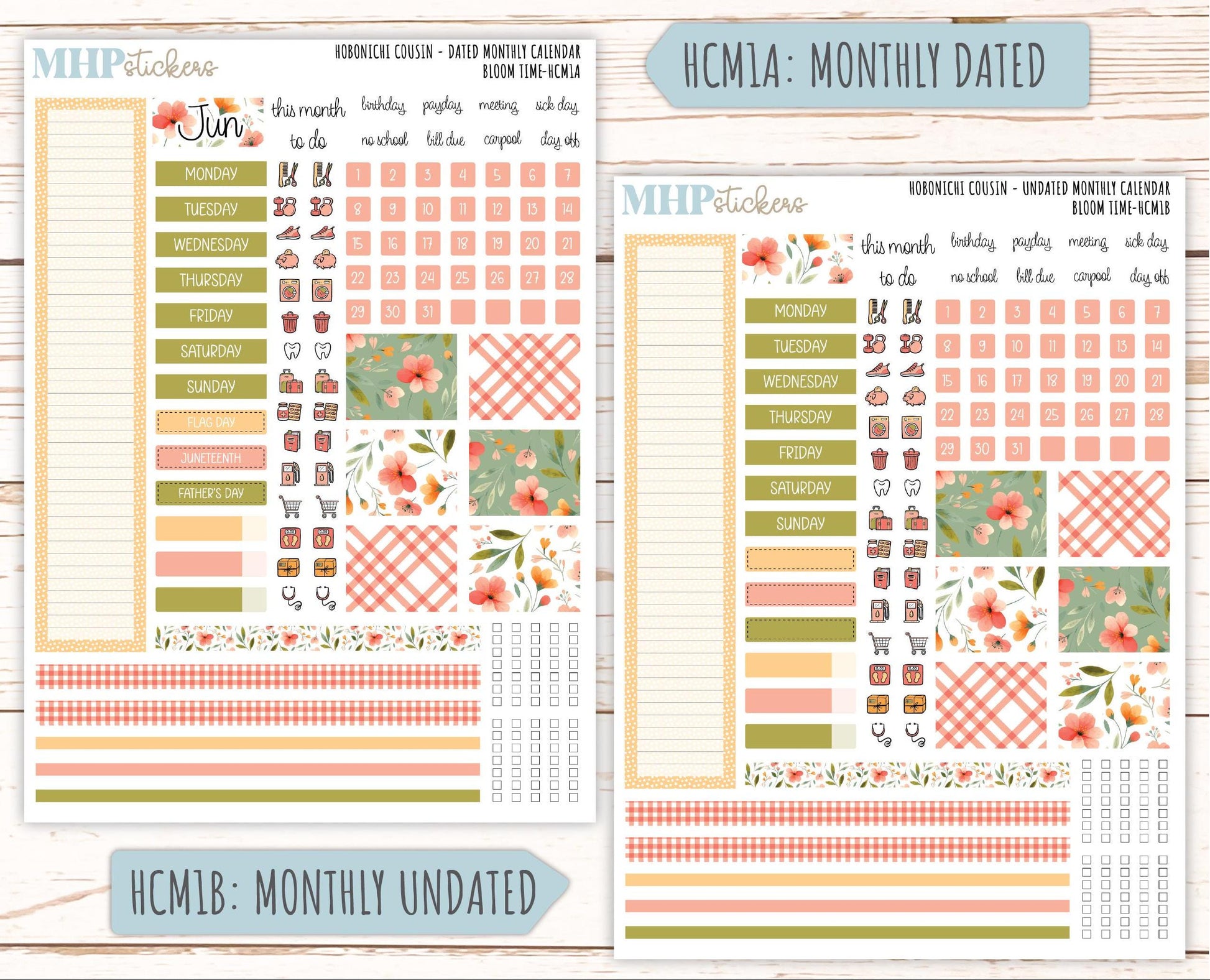 JUNE 2025 Stickers for Hobonichi Tech Cousin. A5 Planners "Bloom Time" || HCBT