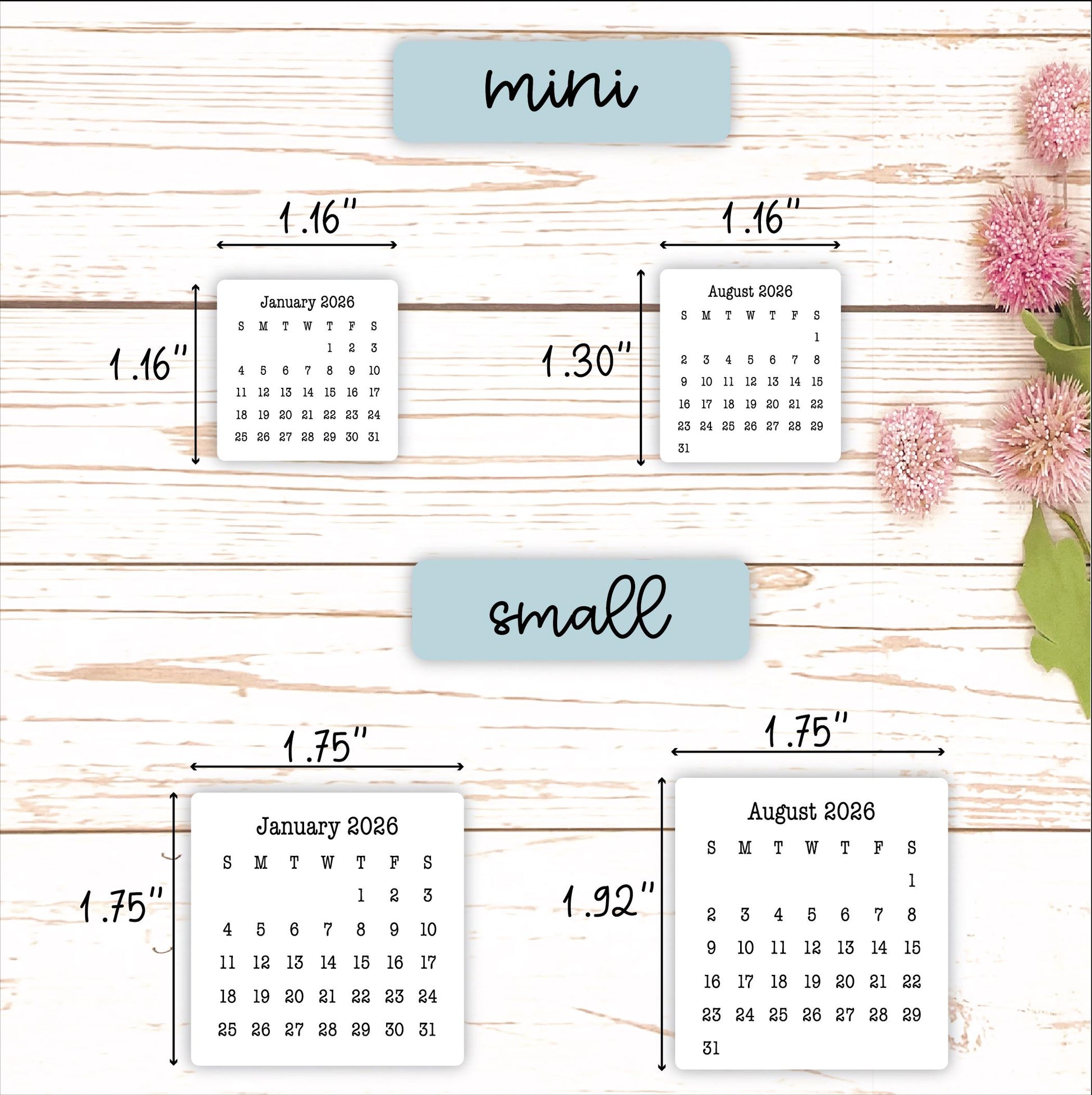 Mini 2026 Calendar Stickers for Planners and Bullet Journals || H663 - F817