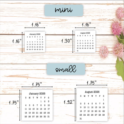 Mini 2026 Calendar Stickers for Planners and Bullet Journals || H663 - F817