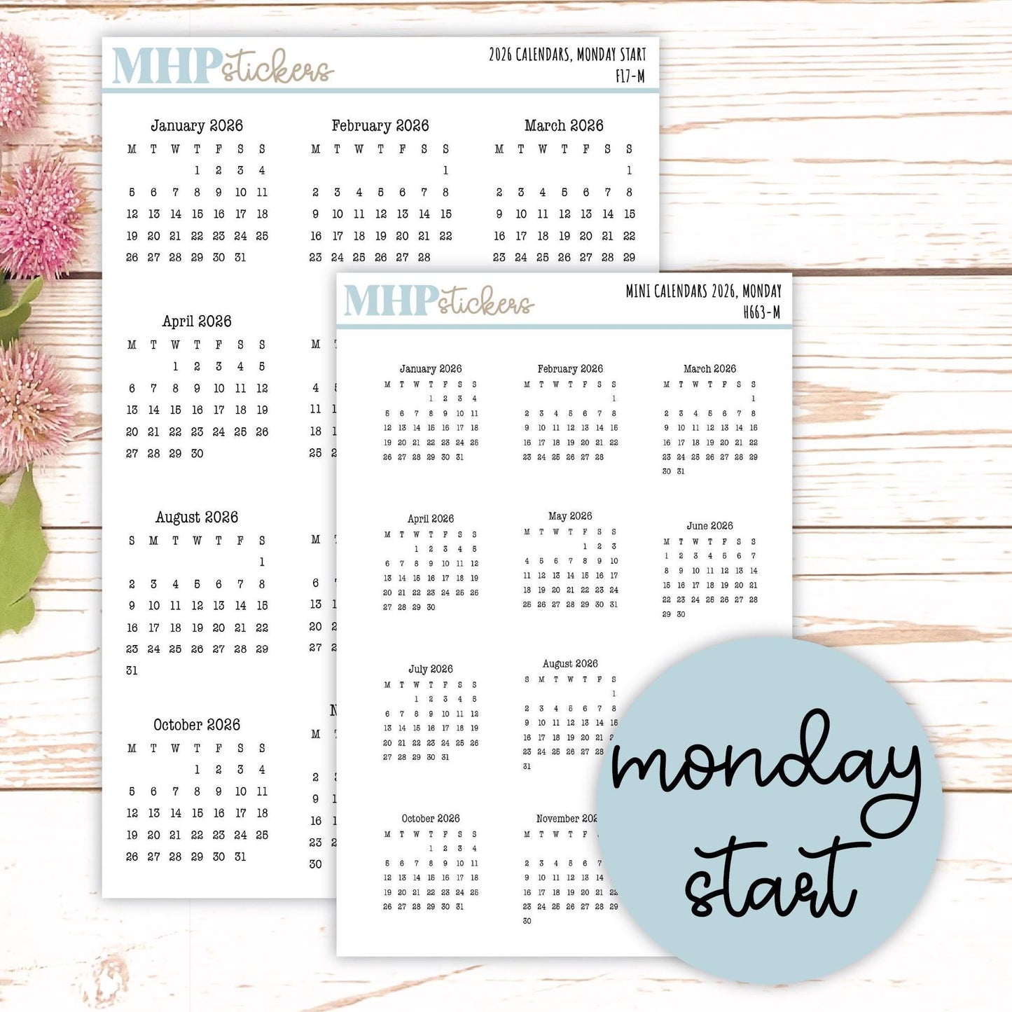 Mini 2026 Calendar Stickers for Planners and Bullet Journals || H663 - F817