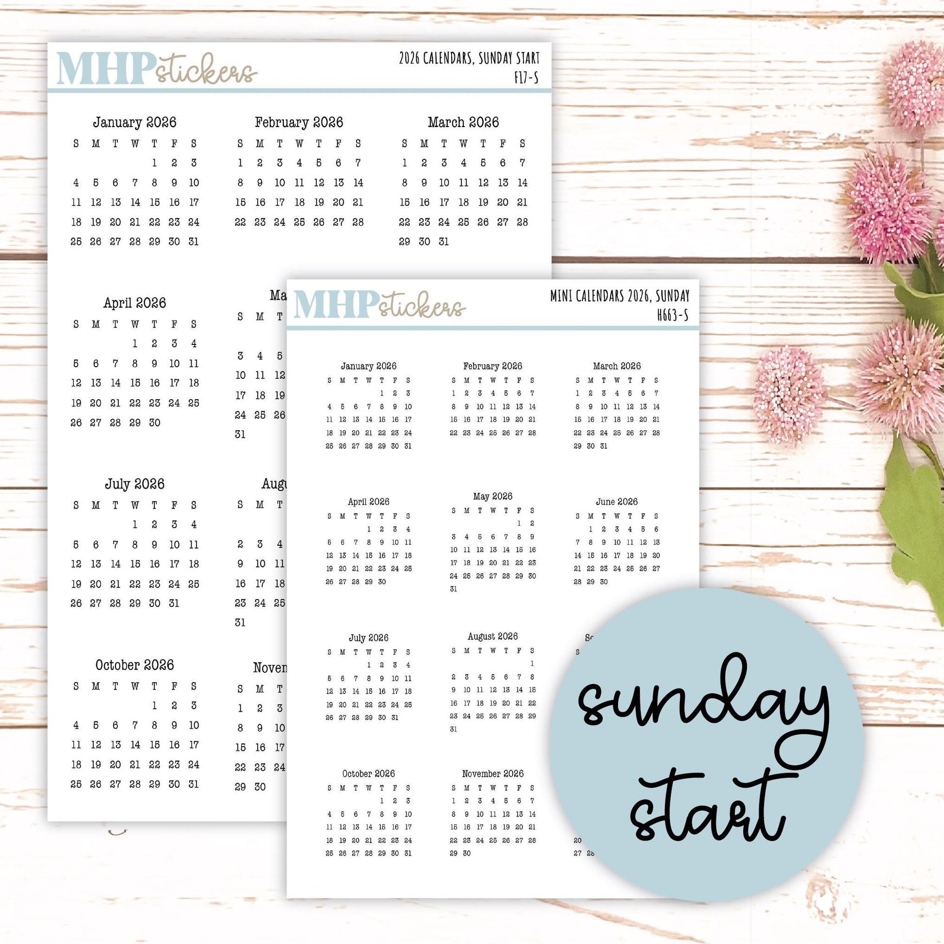 Mini 2026 Calendar Stickers for Planners and Bullet Journals || H663 - F817