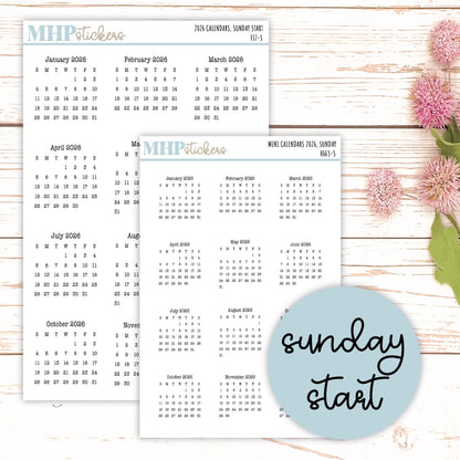 Mini 2026 Calendar Stickers for Planners and Bullet Journals || H663 - F817