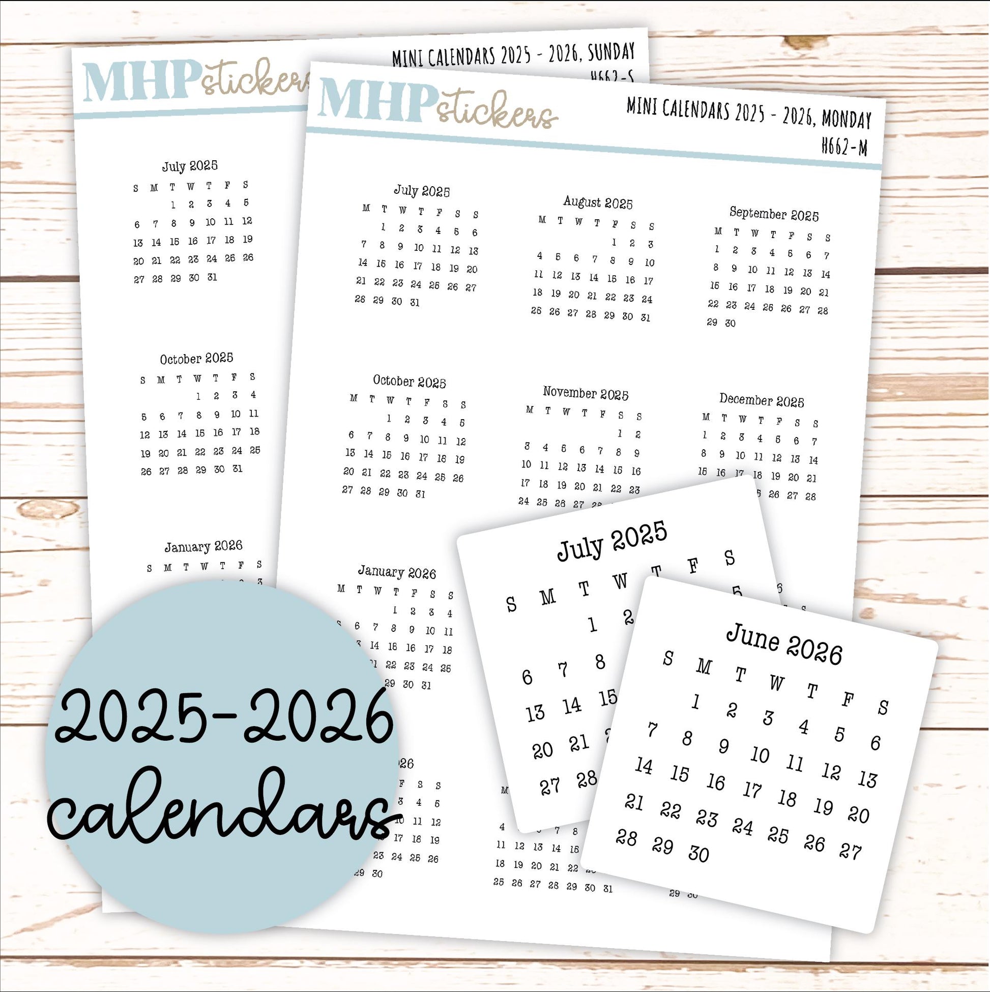 2025 - 2026 Calendar Stickers for Planners and Bullet Journals || H662 - F816