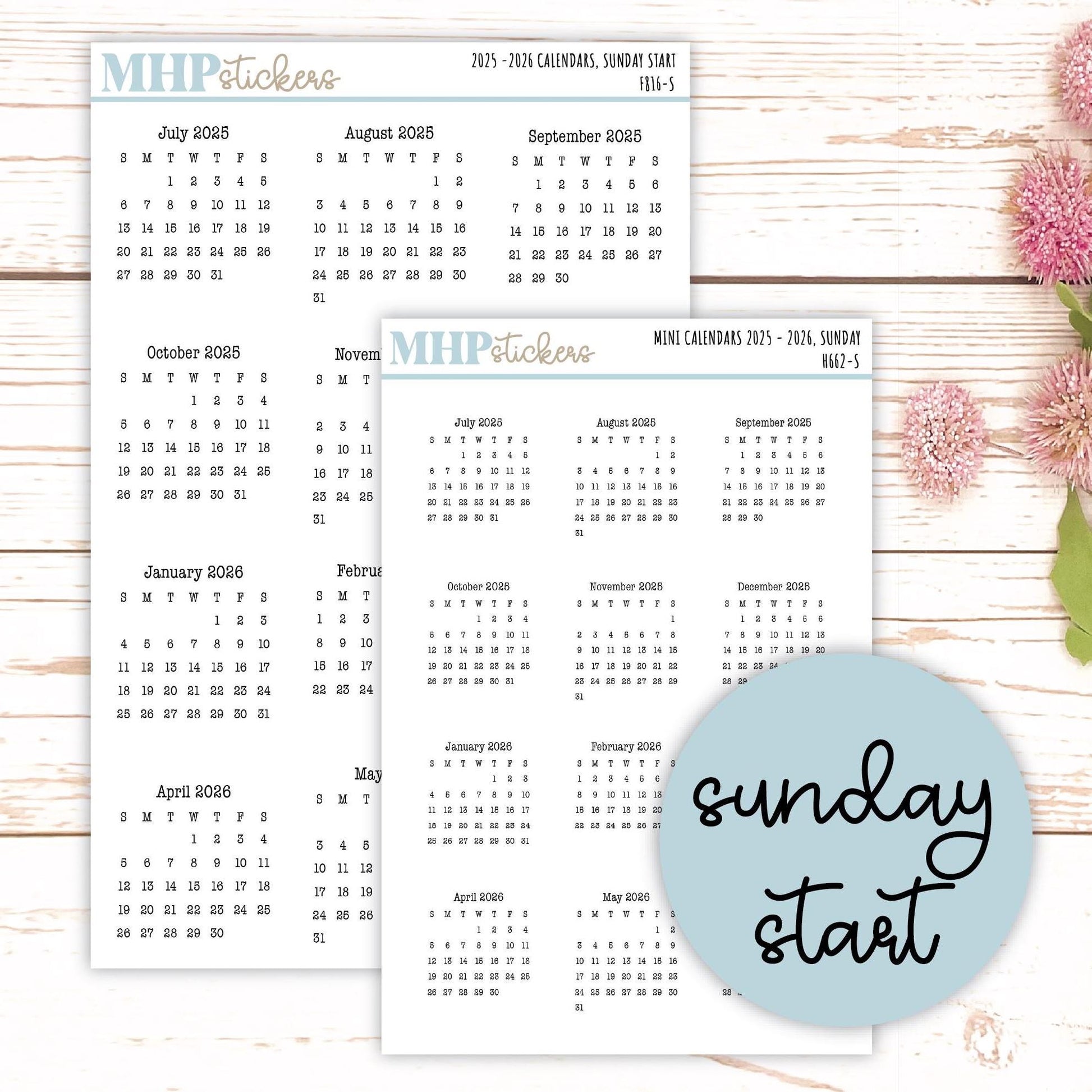 2025 - 2026 Calendar Stickers for Planners and Bullet Journals || H662 - F816