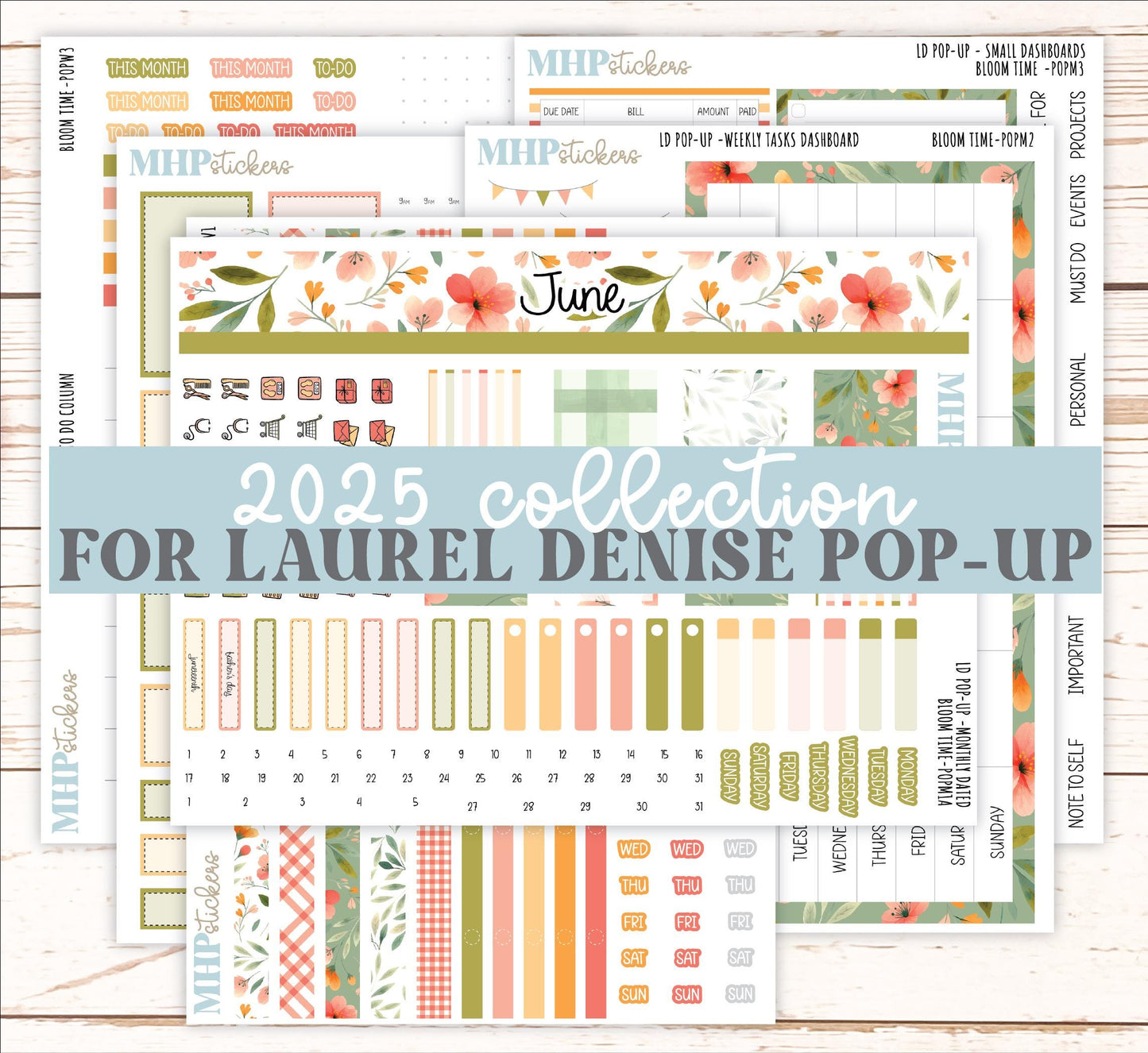 June 2025 Stickers for Laurel Denise POP-UP Planner. "Bloom Time" || POPBT