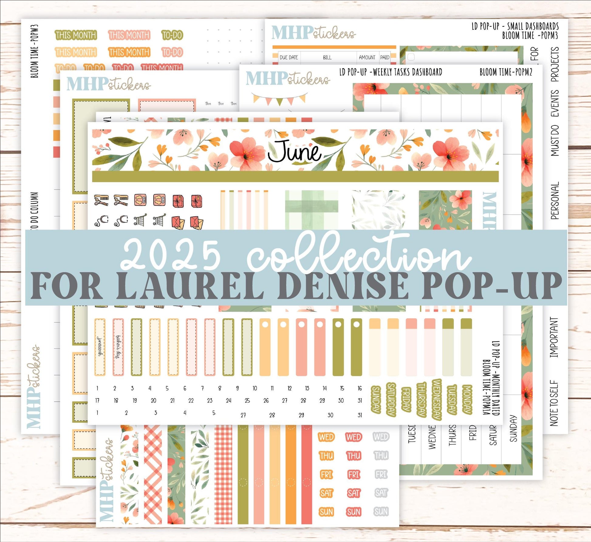 June 2025 Stickers for Laurel Denise POP-UP Planner. "Bloom Time" || POPBT