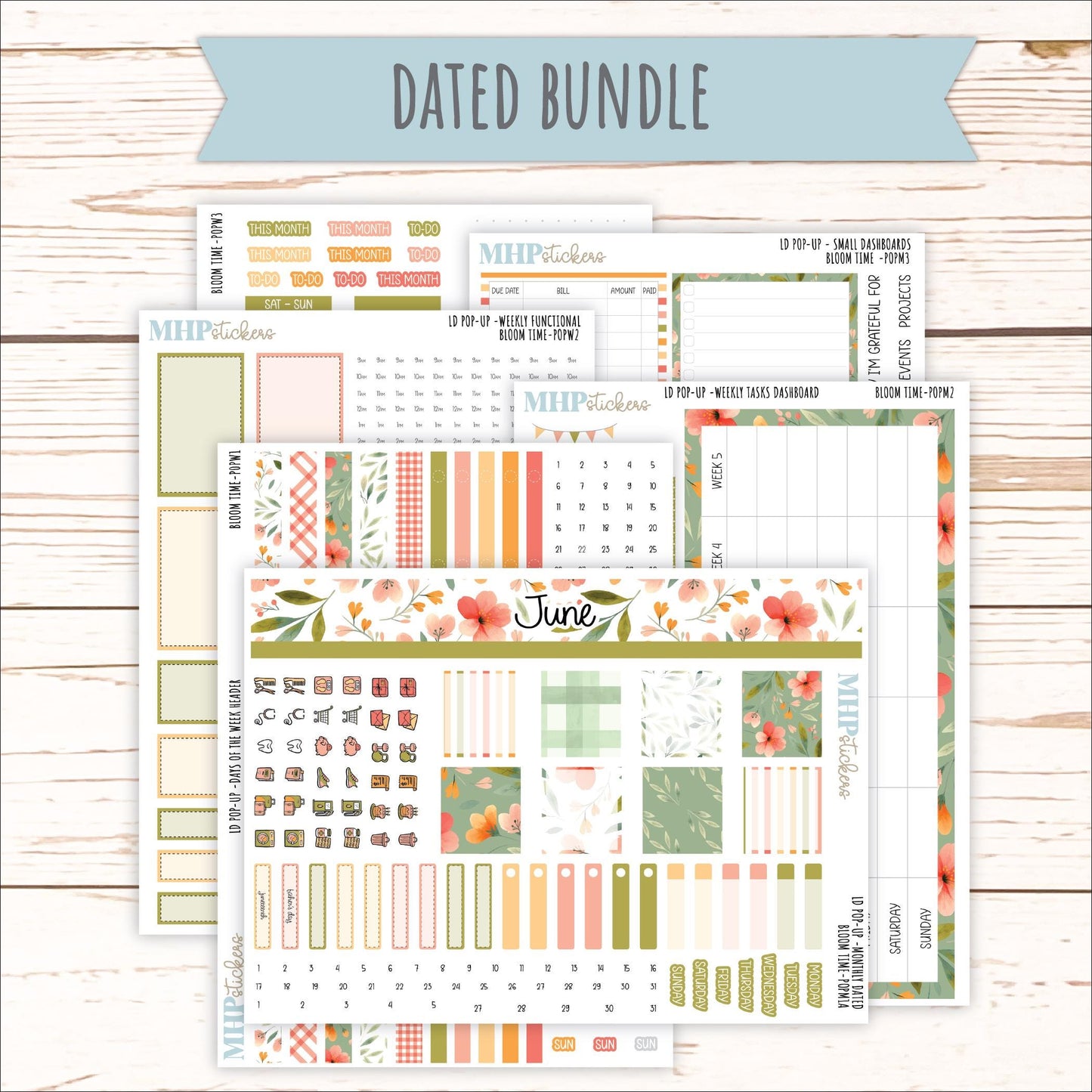 June 2025 Stickers for Laurel Denise POP-UP Planner. "Bloom Time" || POPBT