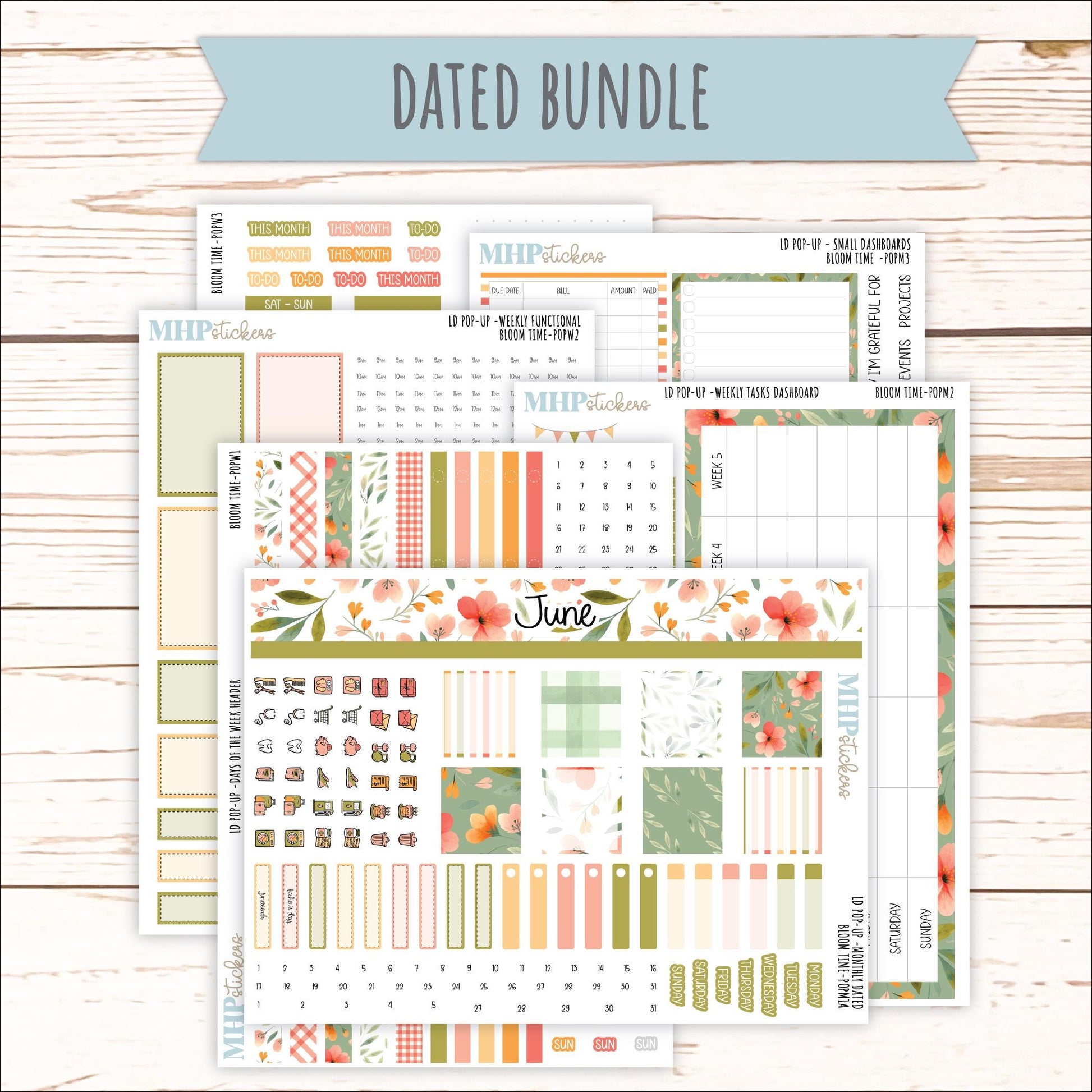 June 2025 Stickers for Laurel Denise POP-UP Planner. "Bloom Time" || POPBT