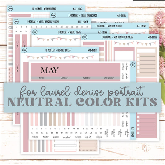 MAY Stickers for Laurel Denise Portrait Planners. Neutral Color || PN