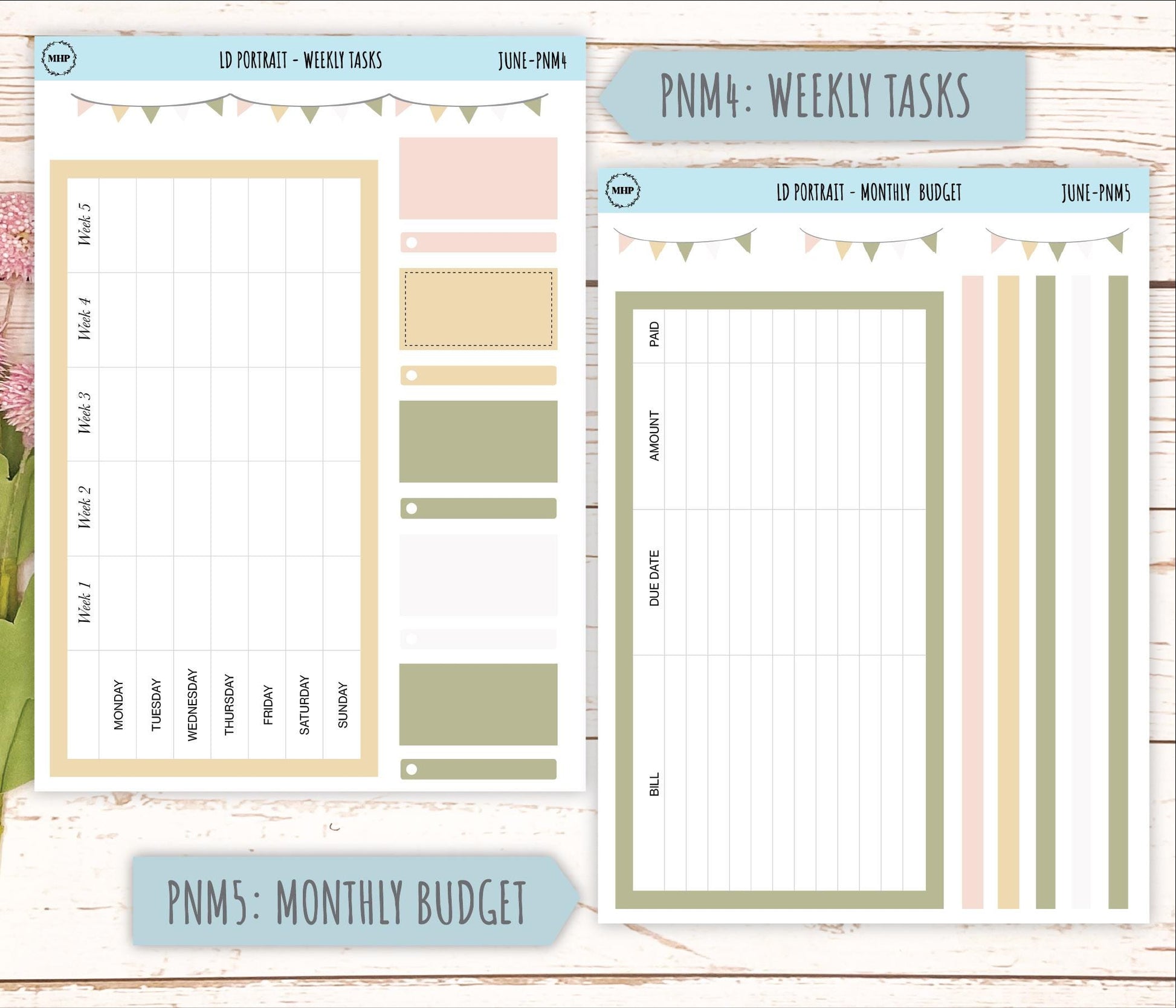 JUNE Stickers for Laurel Denise Portrait Planners. Neutral Color || PN