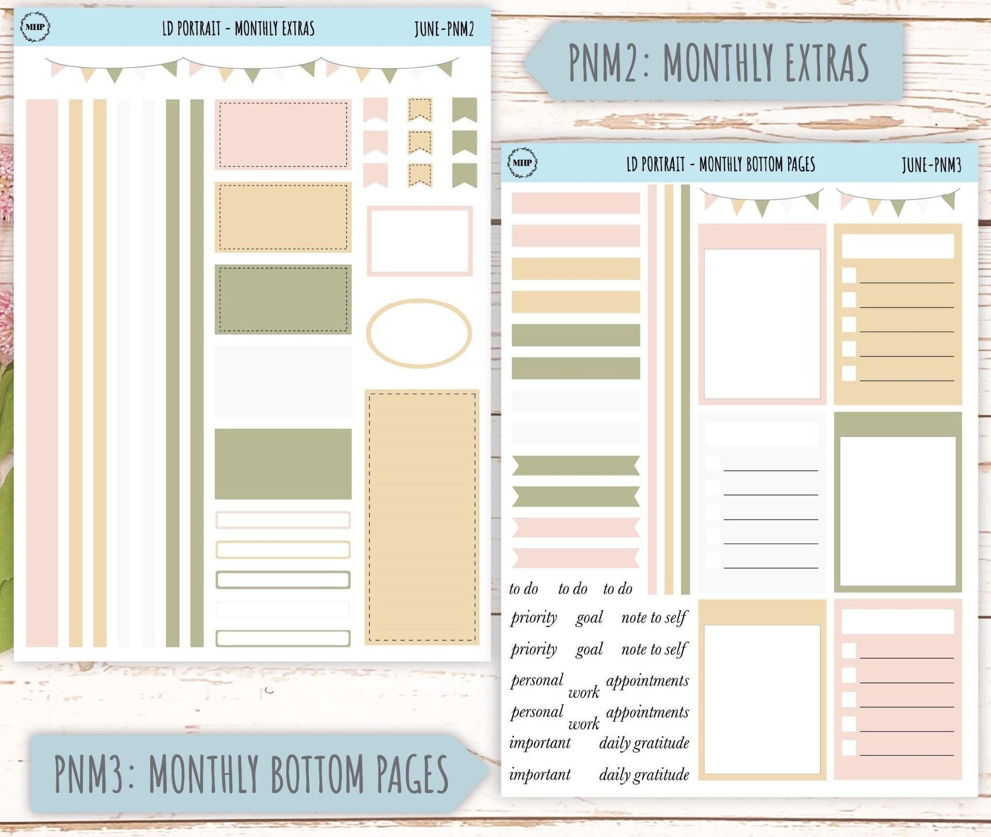 JUNE Stickers for Laurel Denise Portrait Planners. Neutral Color || PN
