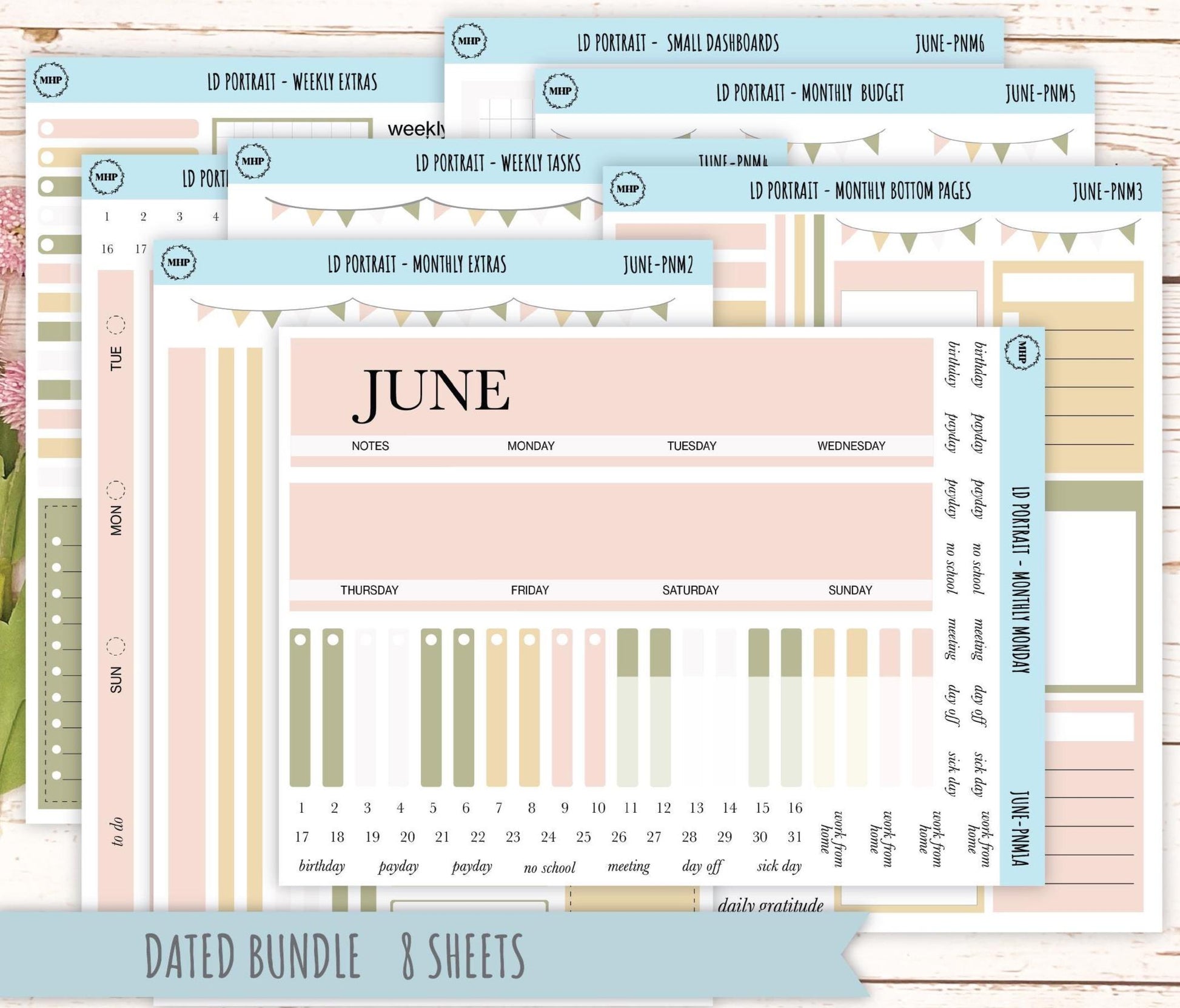 JUNE Stickers for Laurel Denise Portrait Planners. Neutral Color || PN