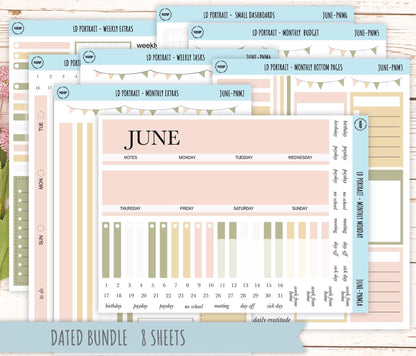 JUNE Stickers for Laurel Denise Portrait Planners. Neutral Color || PN