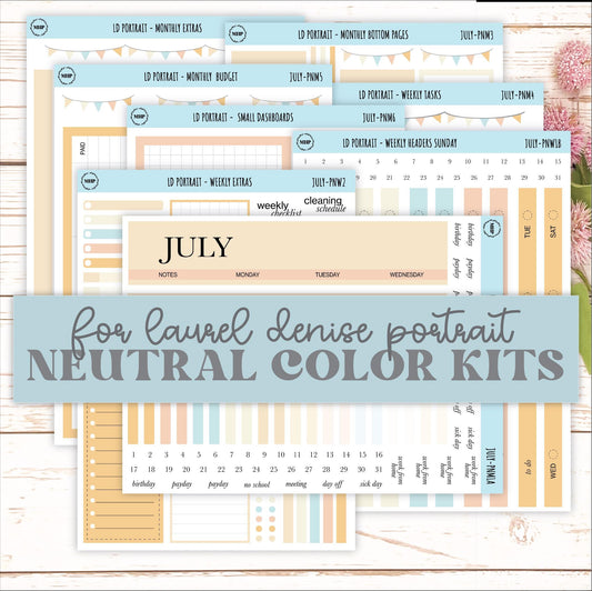 JULY Stickers for Laurel Denise Portrait Planners. Neutral Color || PN