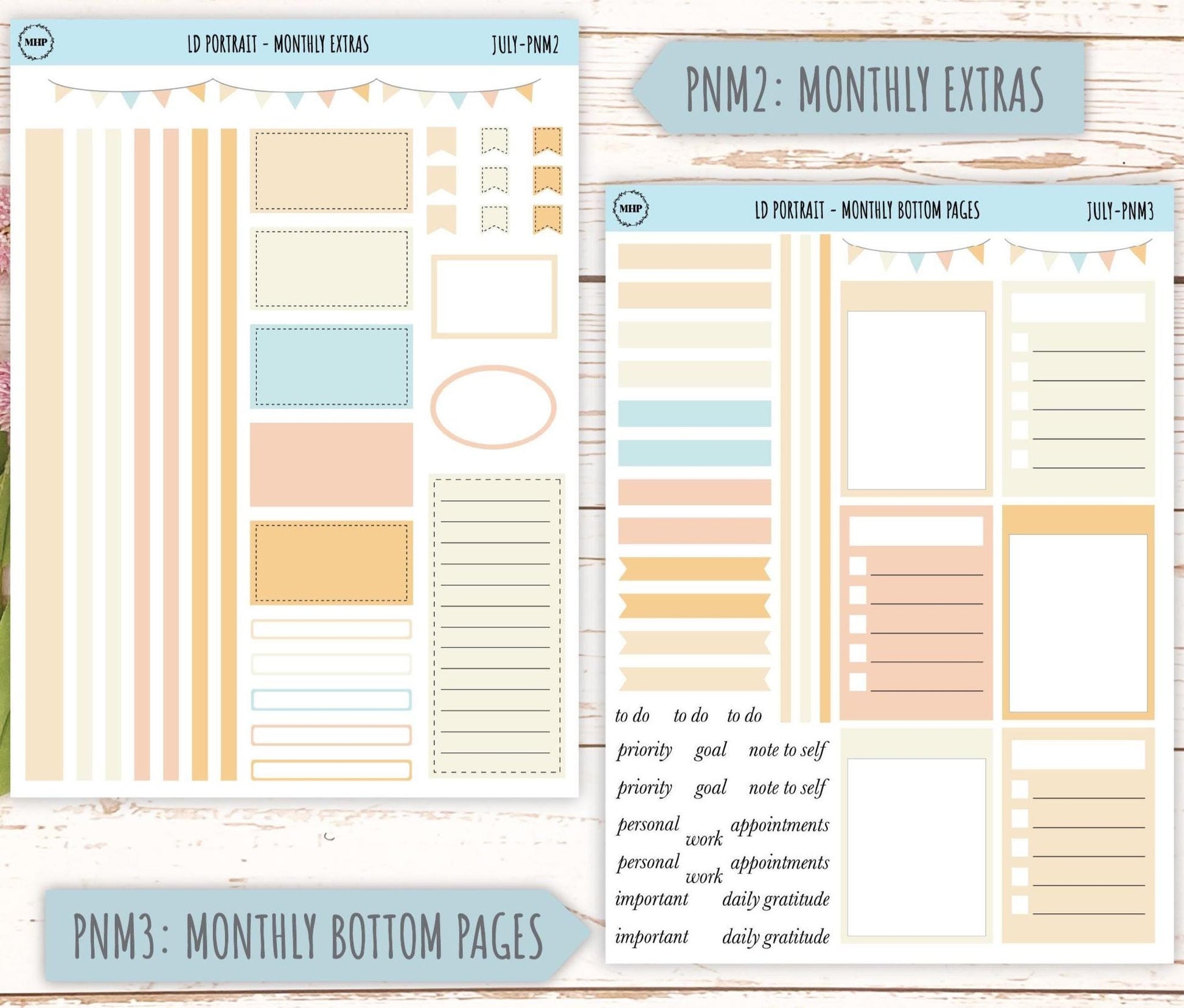 JULY Stickers for Laurel Denise Portrait Planners. Neutral Color || PN