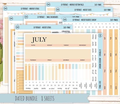 JULY Stickers for Laurel Denise Portrait Planners. Neutral Color || PN