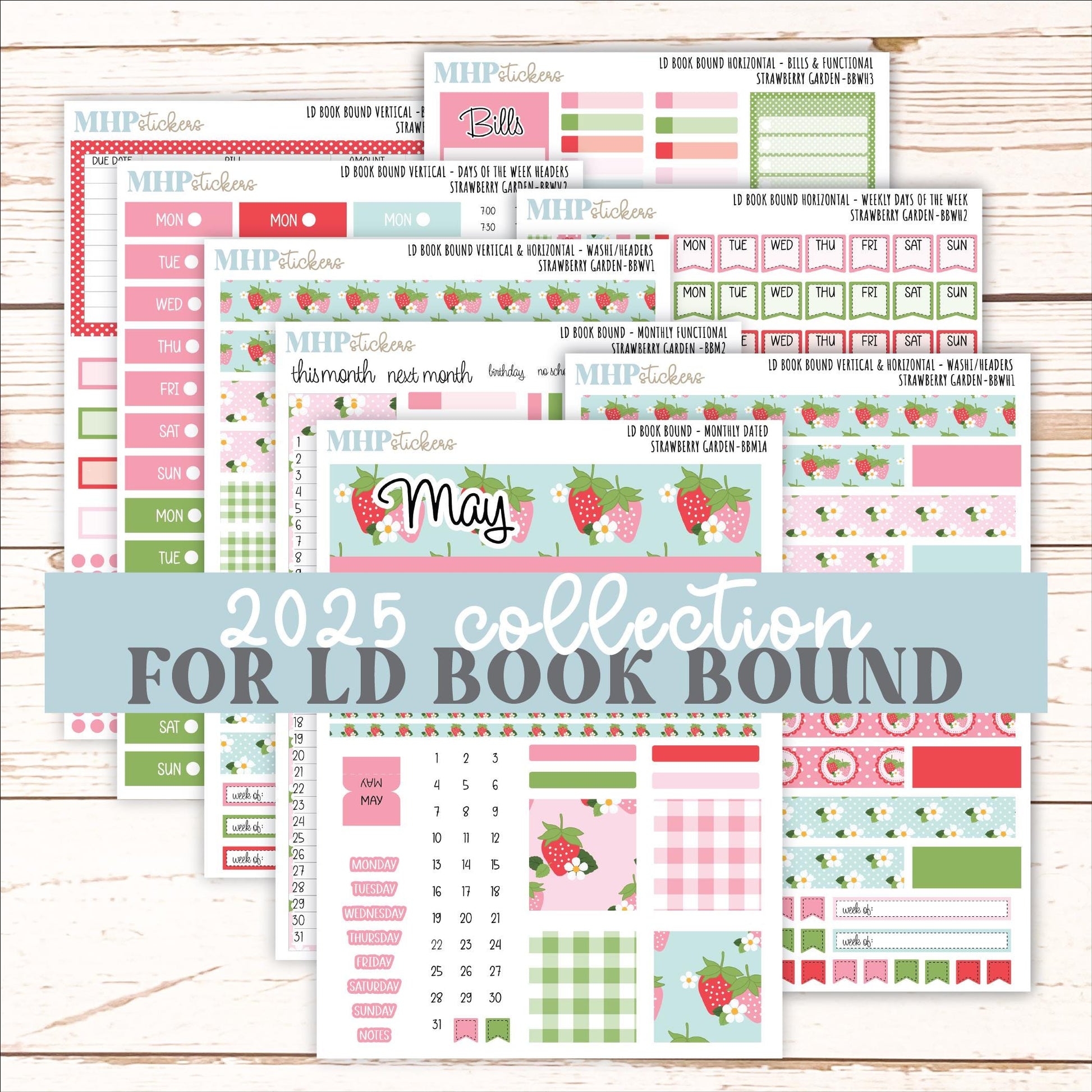 May 2025 Stickers for Laurel Denise BOOK BOUND Planner. "Strawberry Garden" || BB