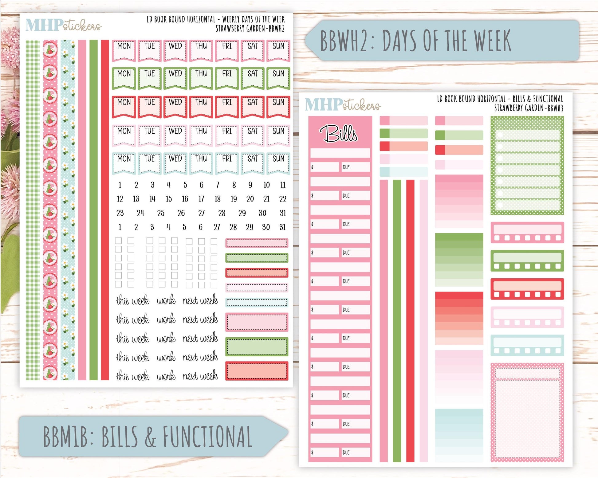 May 2025 Stickers for Laurel Denise BOOK BOUND Planner. "Strawberry Garden" || BB