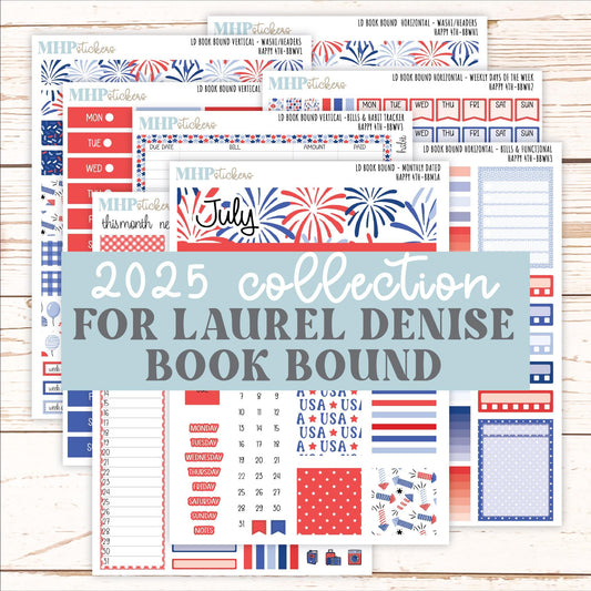 July 2025 Stickers for Laurel Denise BOOK BOUND Planner. "Happy 4th" || BB