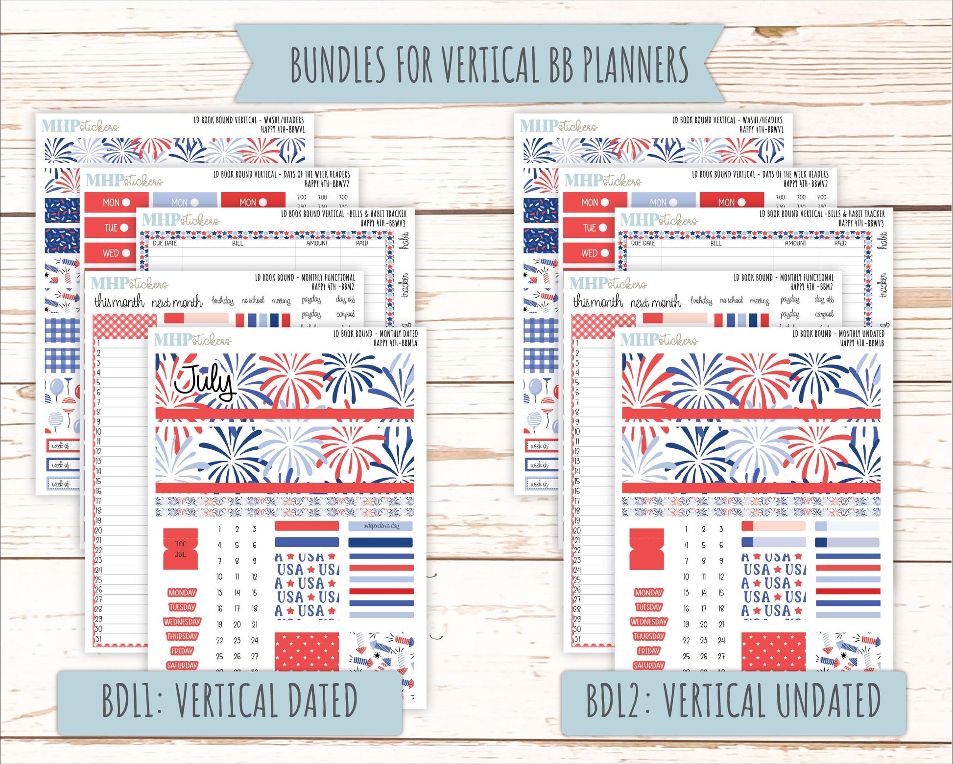 July 2025 Stickers for Laurel Denise BOOK BOUND Planner. "Happy 4th" || BB
