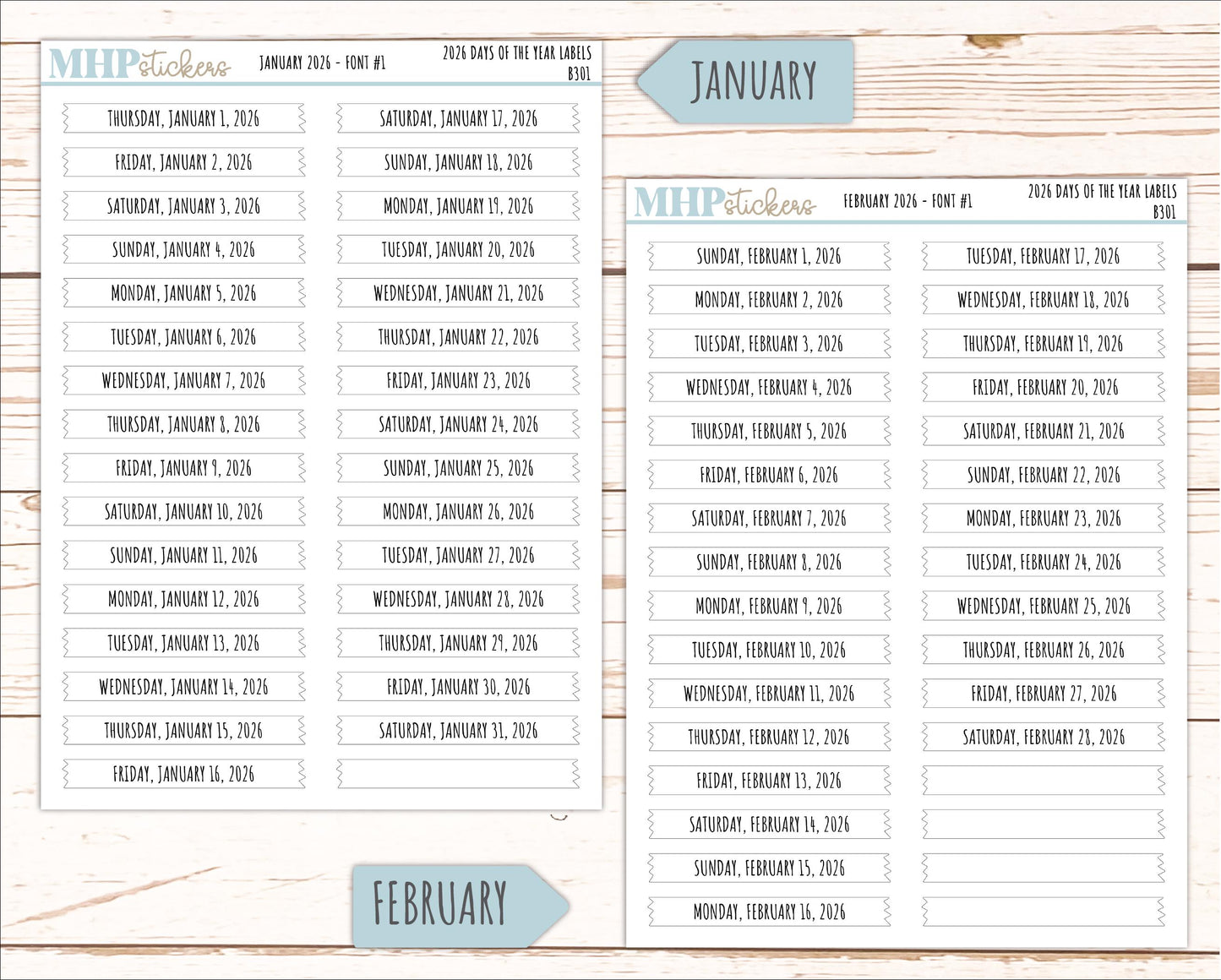 2026 Days of the Year Labels. Month & Number Day for Planners and Bullet Journals. || B301