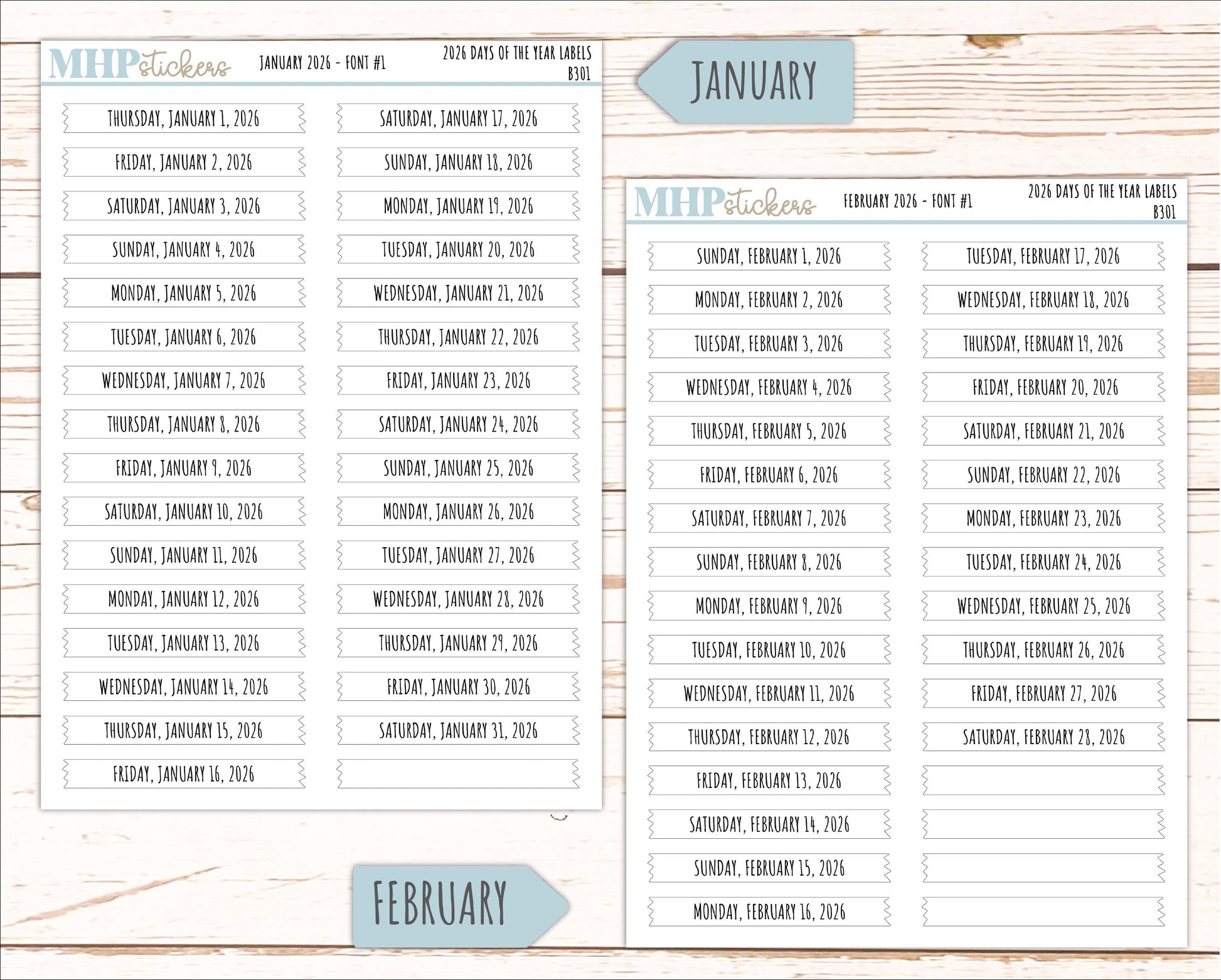 2026 Days of the Year Labels. Month & Number Day for Planners and Bullet Journals. || B301