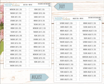 2026 Days of the Year Labels. Month & Number Day for Planners and Bullet Journals. || B301