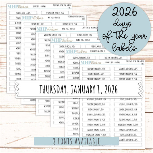 2026 Days of the Year Labels. Month & Number Day for Planners and Bullet Journals. || B301