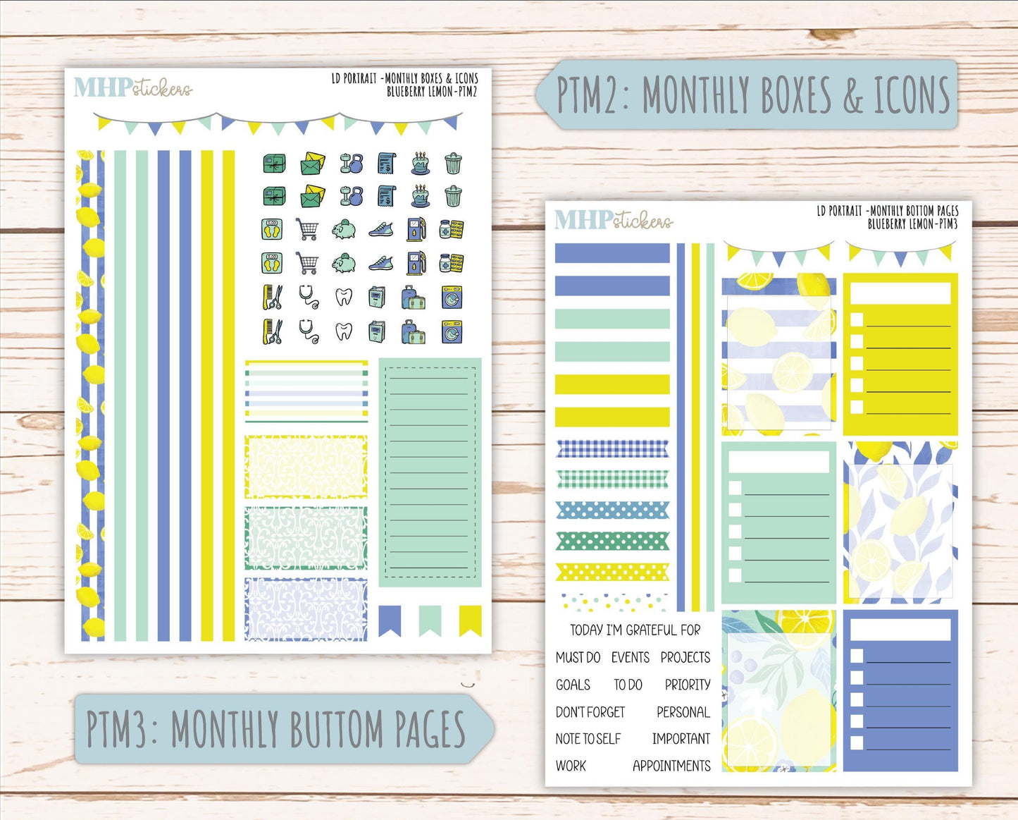 JULY 2025 Stickers for Laurel Denise Portrait Planners. "Blueberry Lemon" || PTBL