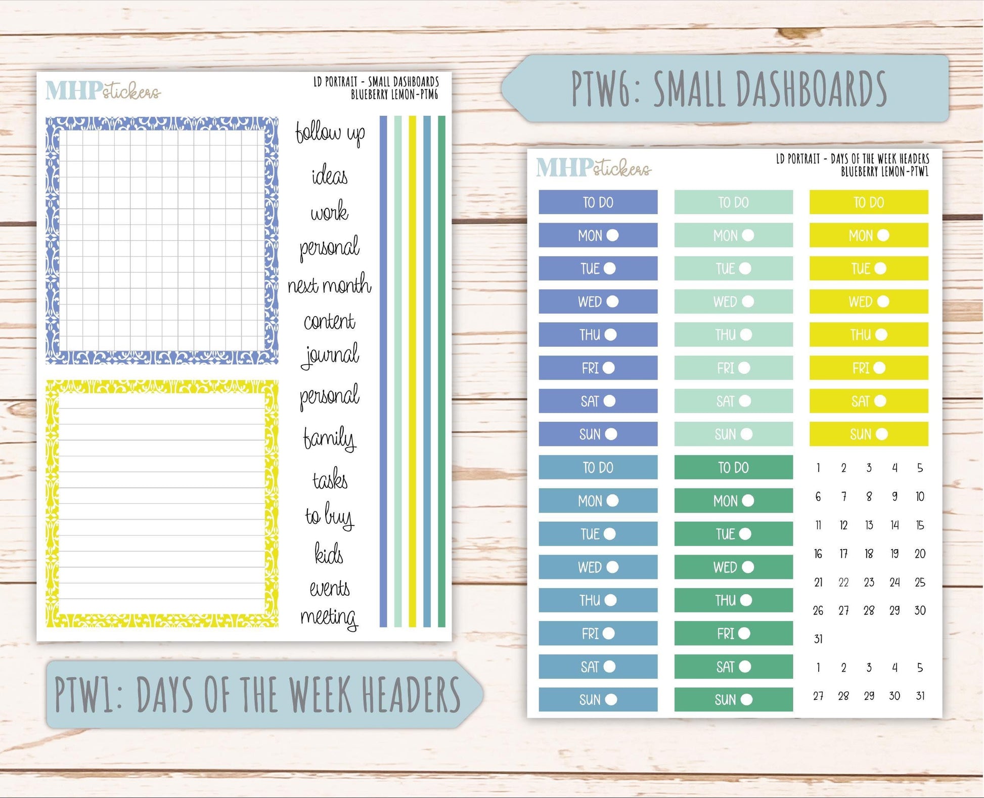 JULY 2025 Stickers for Laurel Denise Portrait Planners. "Blueberry Lemon" || PTBL