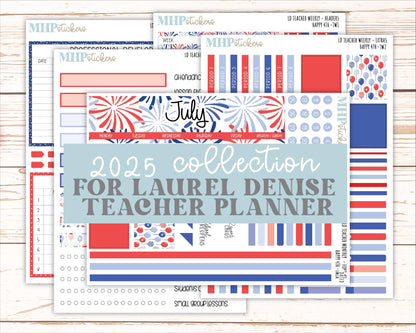 JULY Stickers for Laurel Denise Teacher Planners. "Happy 4th" || TH4
