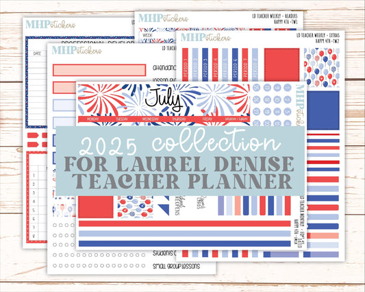 JULY Stickers for Laurel Denise Teacher Planners. "Happy 4th" || TH4