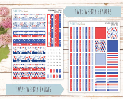 JULY Stickers for Laurel Denise Teacher Planners. "Happy 4th" || TH4