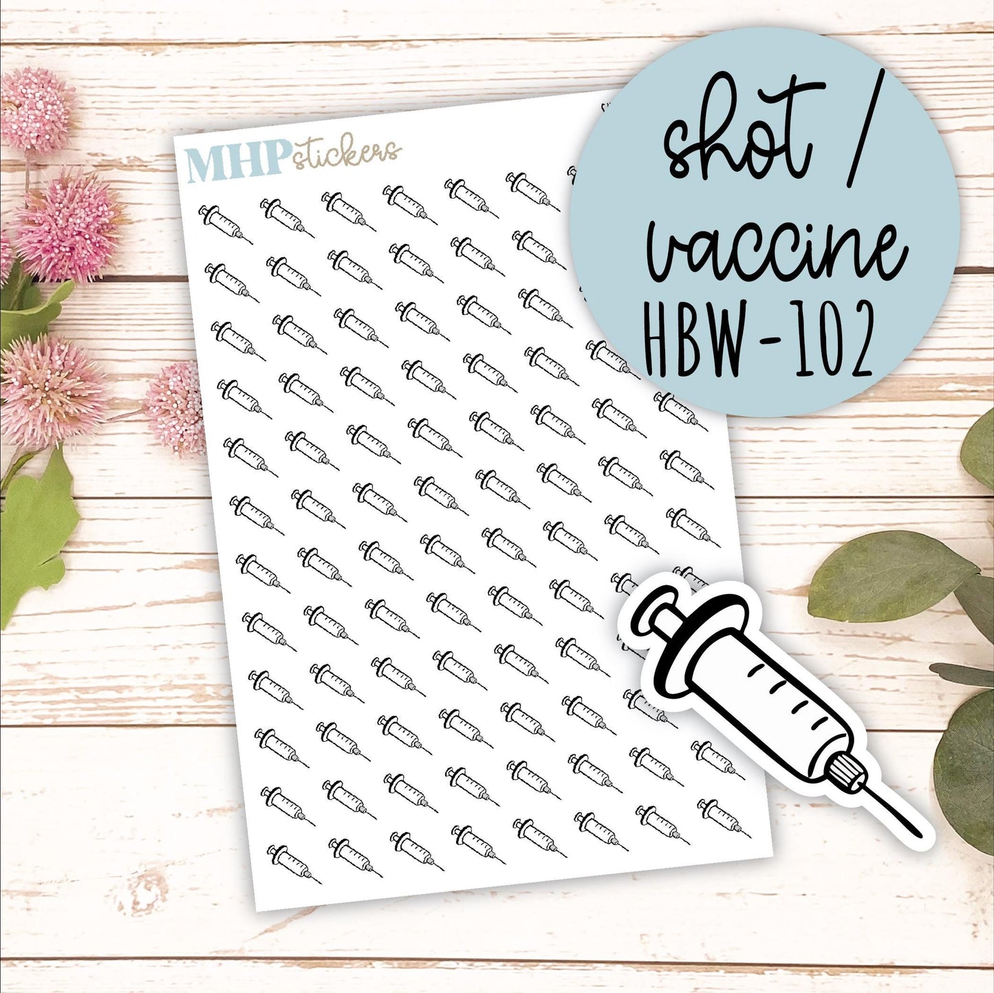 SHOT / VACCINE - Black & White Icon. Planner Stickers || HBW-102