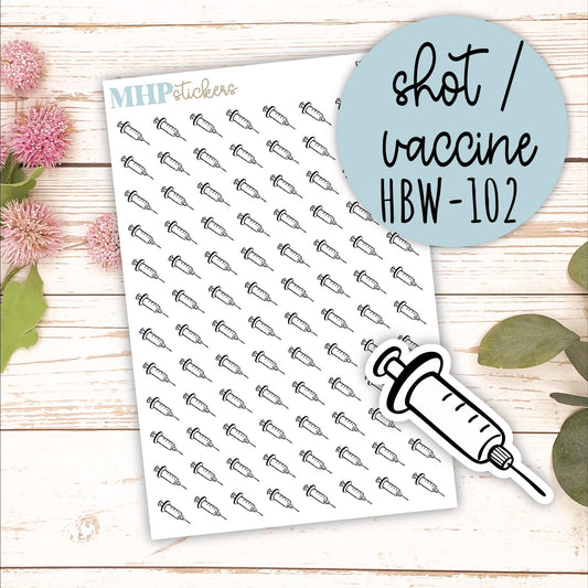 SHOT / VACCINE - Black & White Icon. Planner Stickers || HBW-102