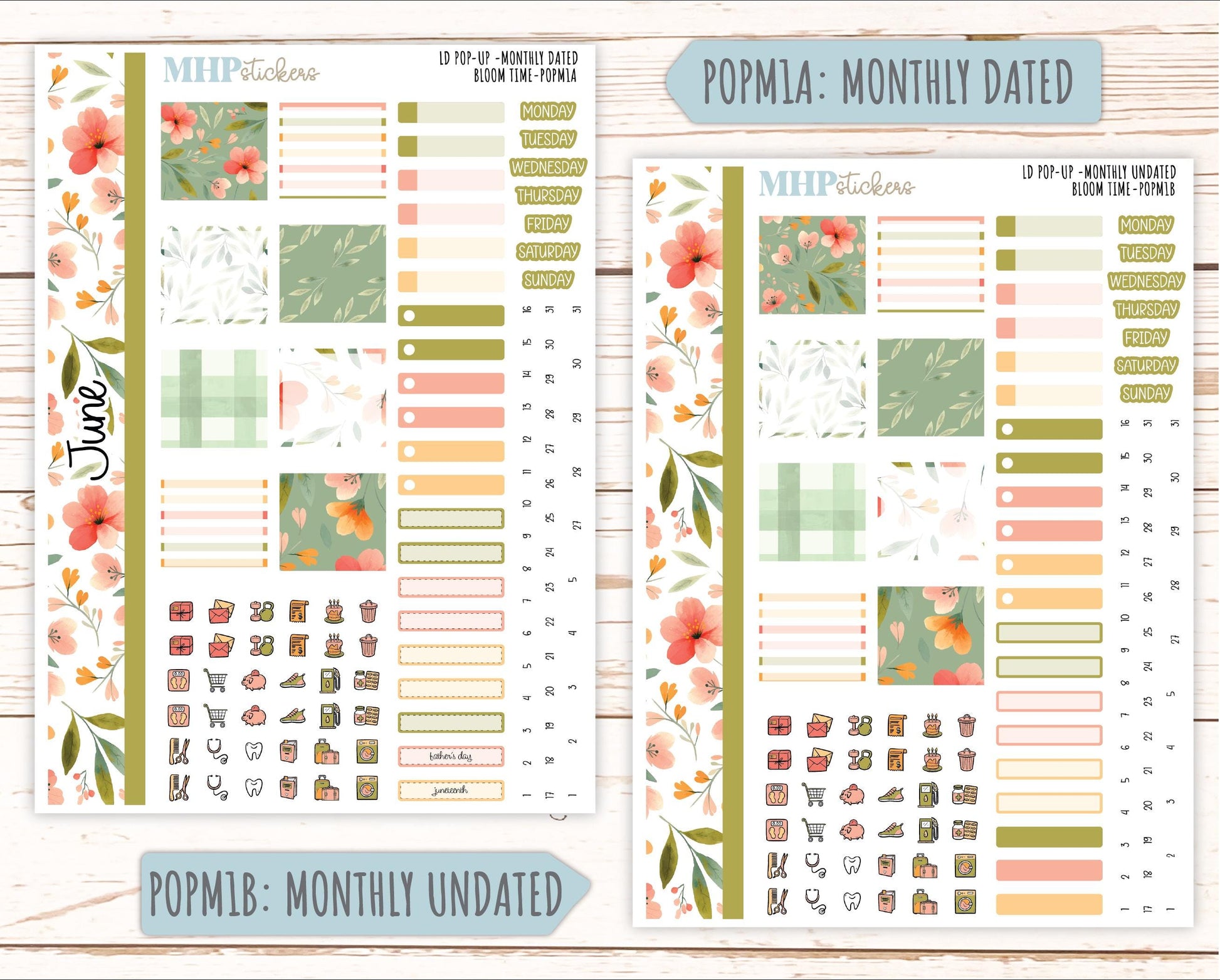 June 2025 Stickers for Laurel Denise POP-UP Planner. "Bloom Time" || POPBT