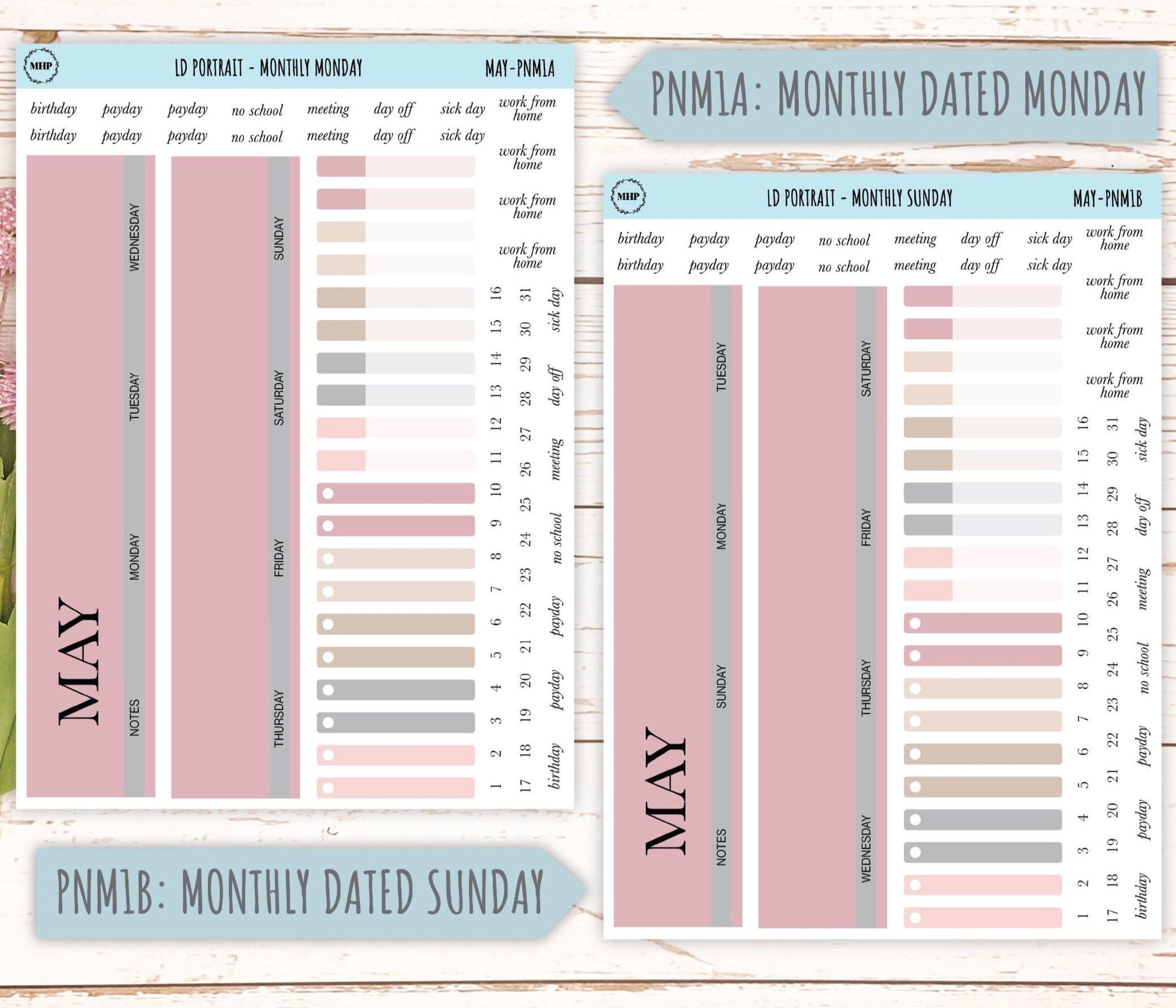 MAY Stickers for Laurel Denise Portrait Planners. Neutral Color || PN