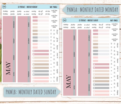 MAY Stickers for Laurel Denise Portrait Planners. Neutral Color || PN