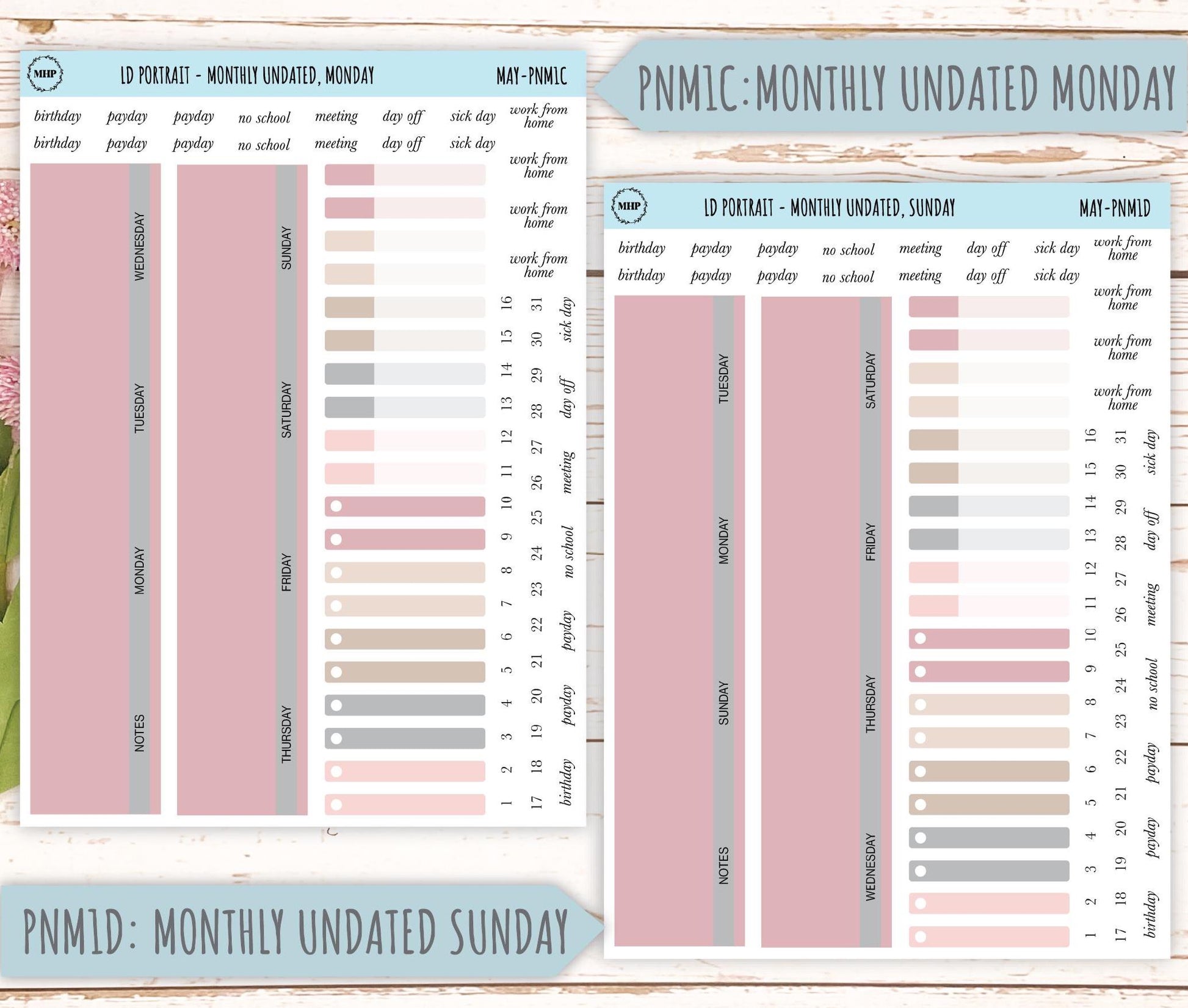 MAY Stickers for Laurel Denise Portrait Planners. Neutral Color || PN