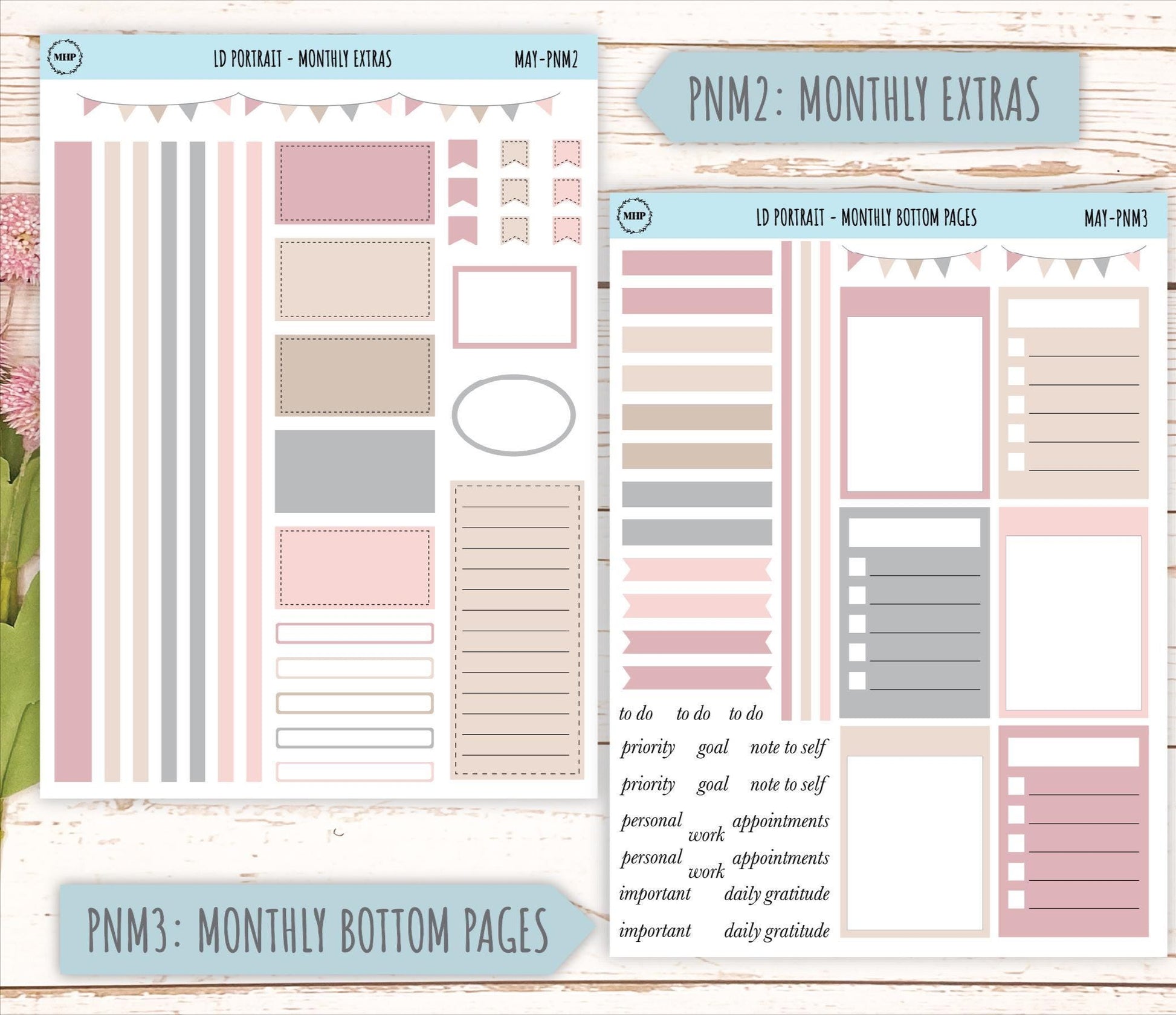 MAY Stickers for Laurel Denise Portrait Planners. Neutral Color || PN