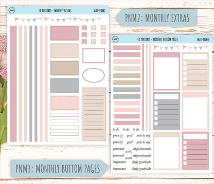 MAY Stickers for Laurel Denise Portrait Planners. Neutral Color || PN