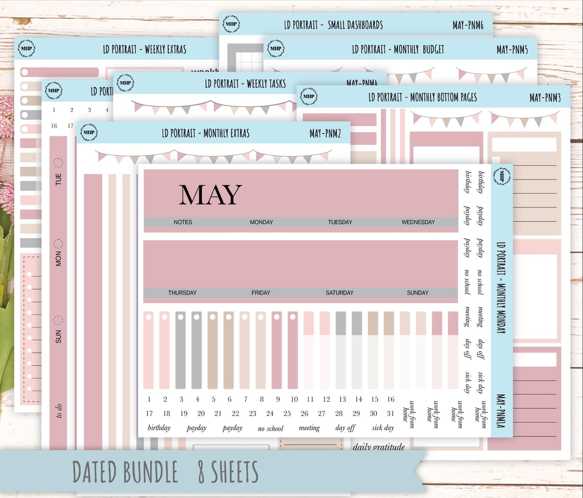 MAY Stickers for Laurel Denise Portrait Planners. Neutral Color || PN