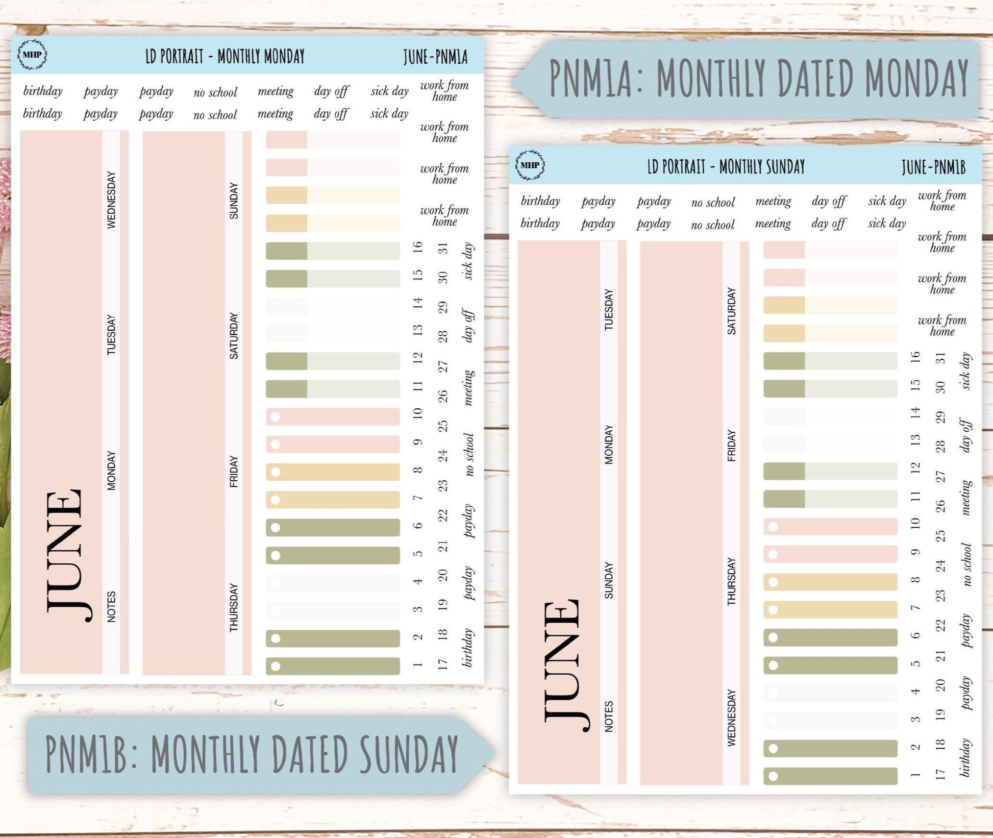 JUNE Stickers for Laurel Denise Portrait Planners. Neutral Color || PN