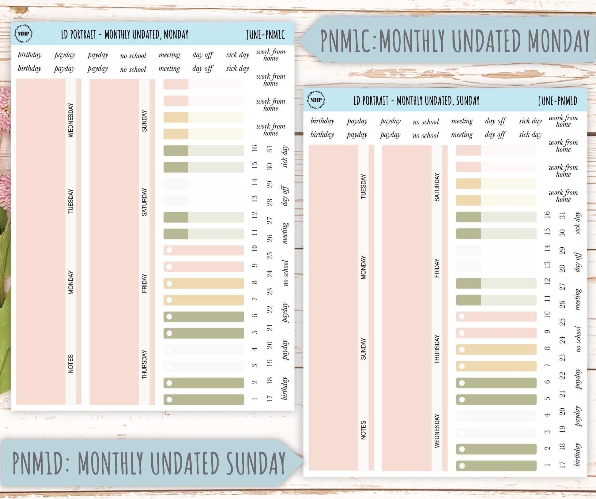 JUNE Stickers for Laurel Denise Portrait Planners. Neutral Color || PN