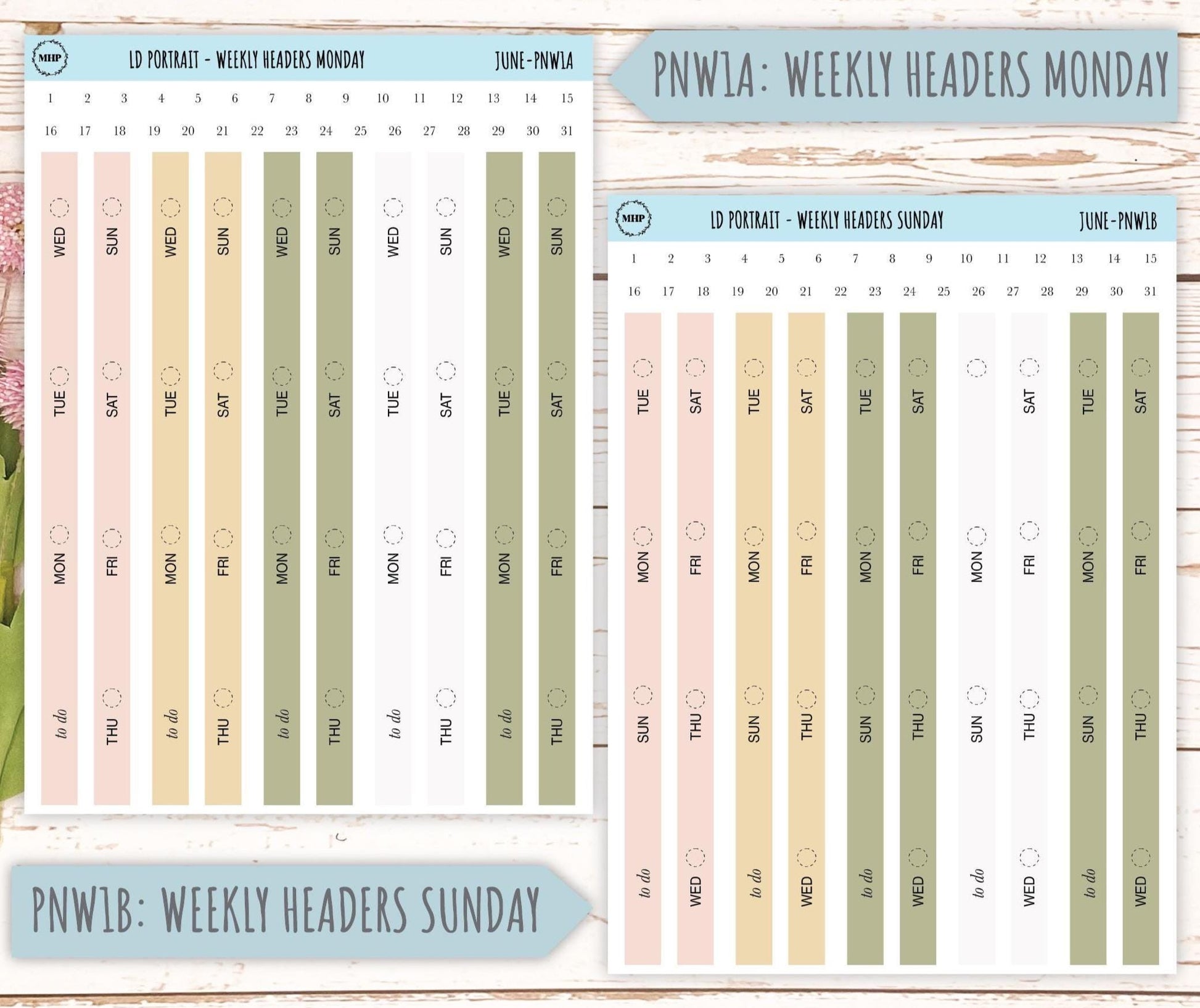 JUNE Stickers for Laurel Denise Portrait Planners. Neutral Color || PN